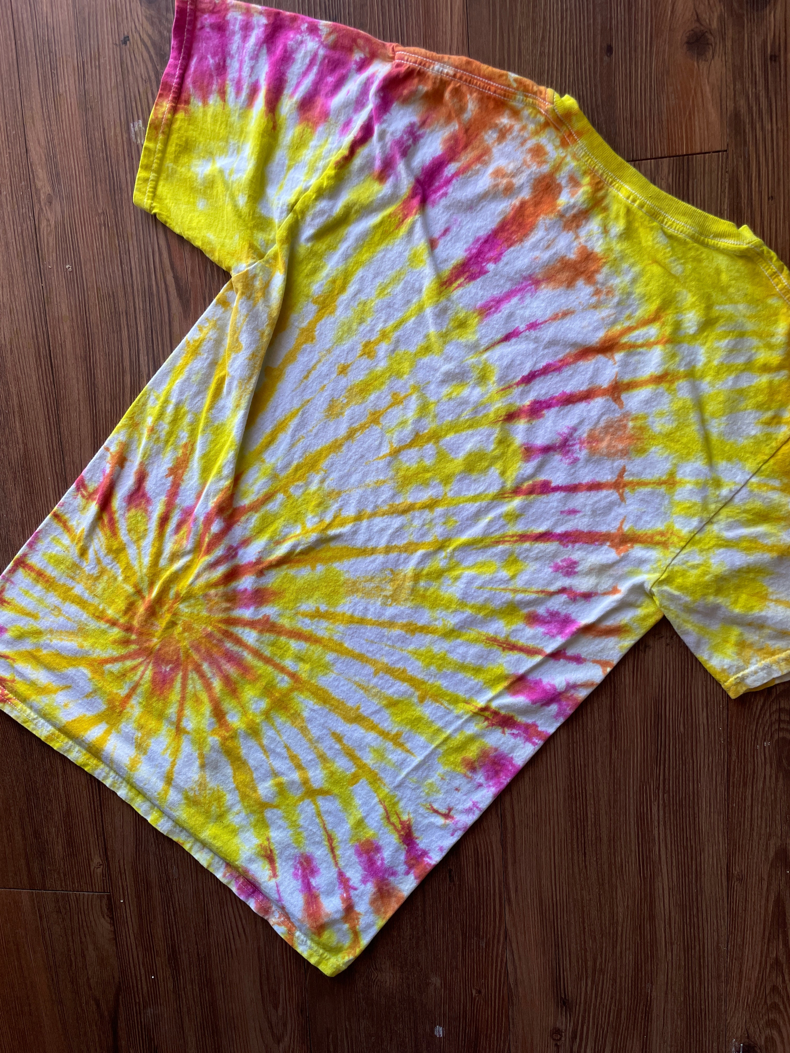 SMALL Men’s I Do What I Want Handmade Tie Dye T-Shirt | One-Of-a-Kind Pink and Orange Spiral Short Sleeve