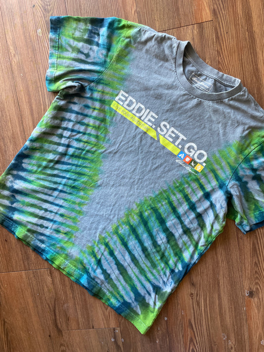 LARGE Men’s Eddie Bauer Handmade Tie Dye T-Shirt | One-Of-a-Kind Gray, Blue, and Green Short Sleeve