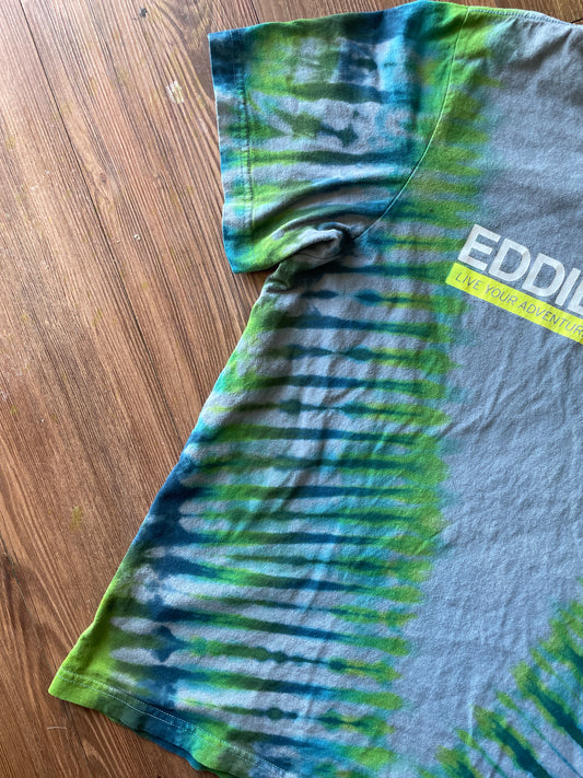 LARGE Men’s Eddie Bauer Handmade Tie Dye T-Shirt | One-Of-a-Kind Gray, Blue, and Green Short Sleeve