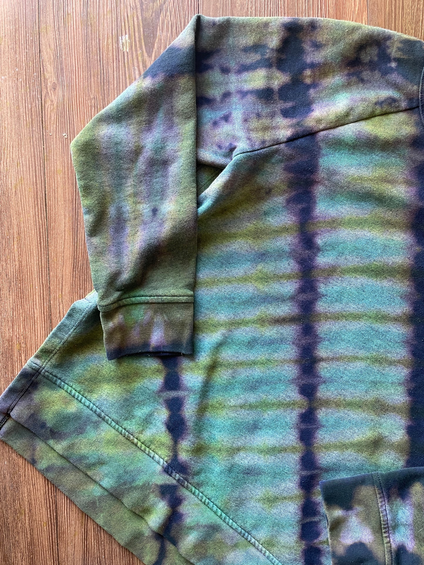 SMALL Women's Handmade Tie Dye Gap Side Slit Sweatshirt | One-Of-a-Kind Navy Blue and Green Long Sleeve