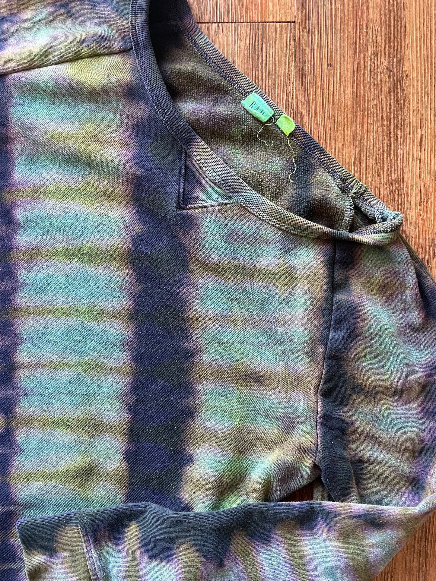 SMALL Women's Handmade Tie Dye Gap Side Slit Sweatshirt | One-Of-a-Kind Navy Blue and Green Long Sleeve