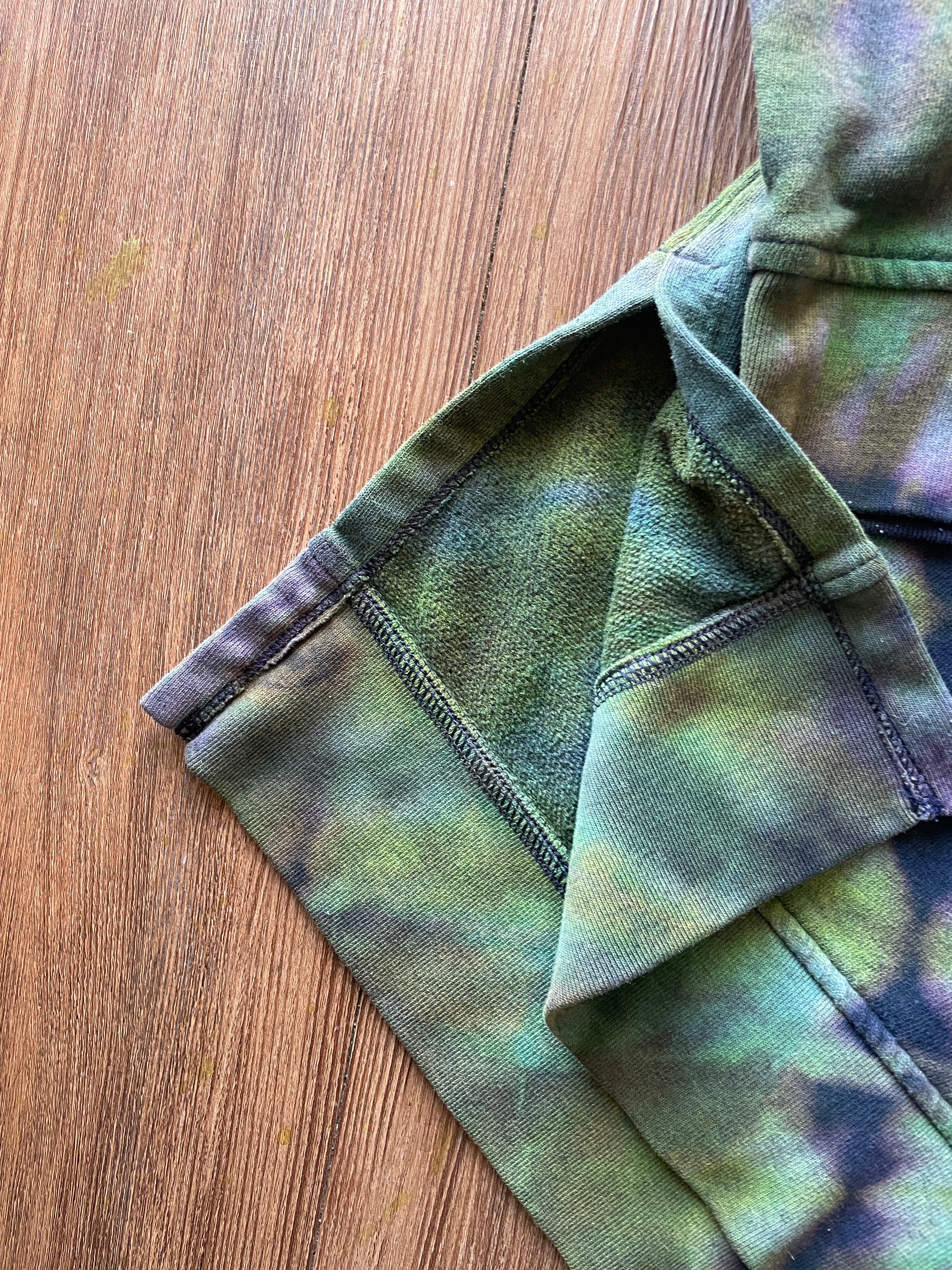 SMALL Women's Handmade Tie Dye Gap Side Slit Sweatshirt | One-Of-a-Kind Navy Blue and Green Long Sleeve