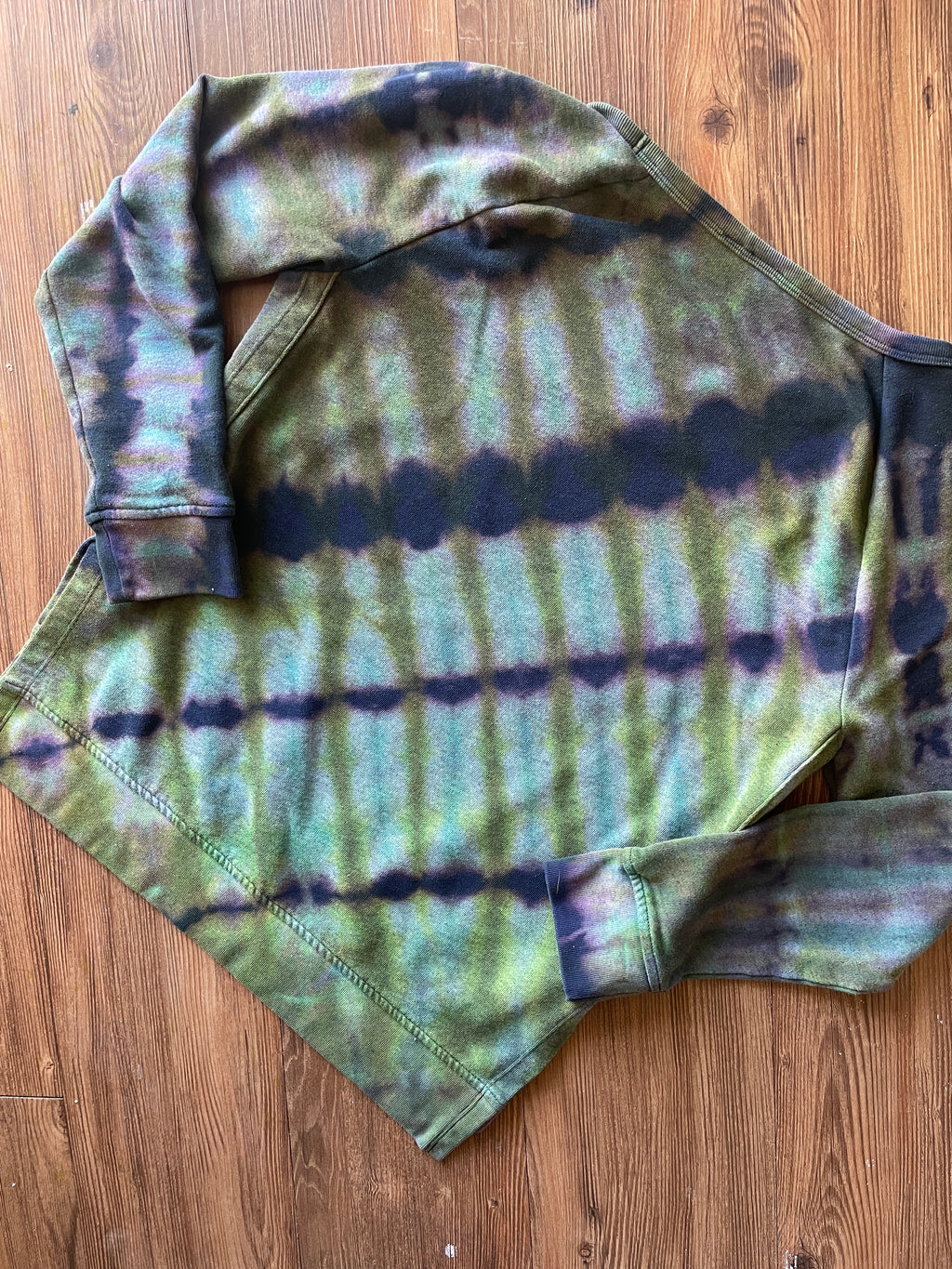 SMALL Women's Handmade Tie Dye Gap Side Slit Sweatshirt | One-Of-a-Kind Navy Blue and Green Long Sleeve