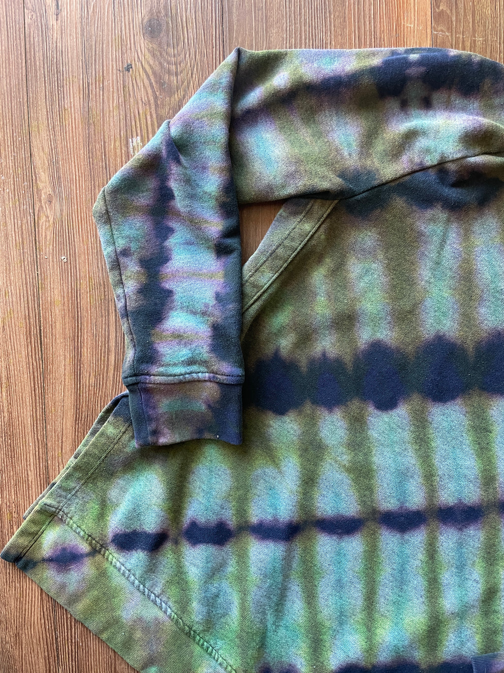 SMALL Women's Handmade Tie Dye Gap Side Slit Sweatshirt | One-Of-a-Kind Navy Blue and Green Long Sleeve
