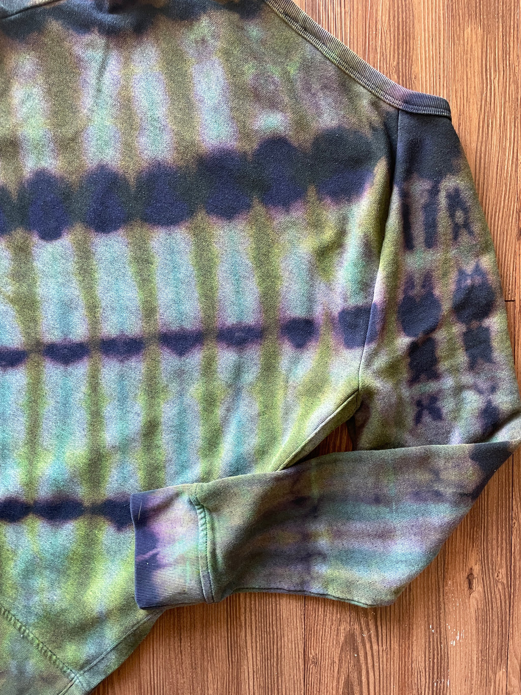 SMALL Women's Handmade Tie Dye Gap Side Slit Sweatshirt | One-Of-a-Kind Navy Blue and Green Long Sleeve