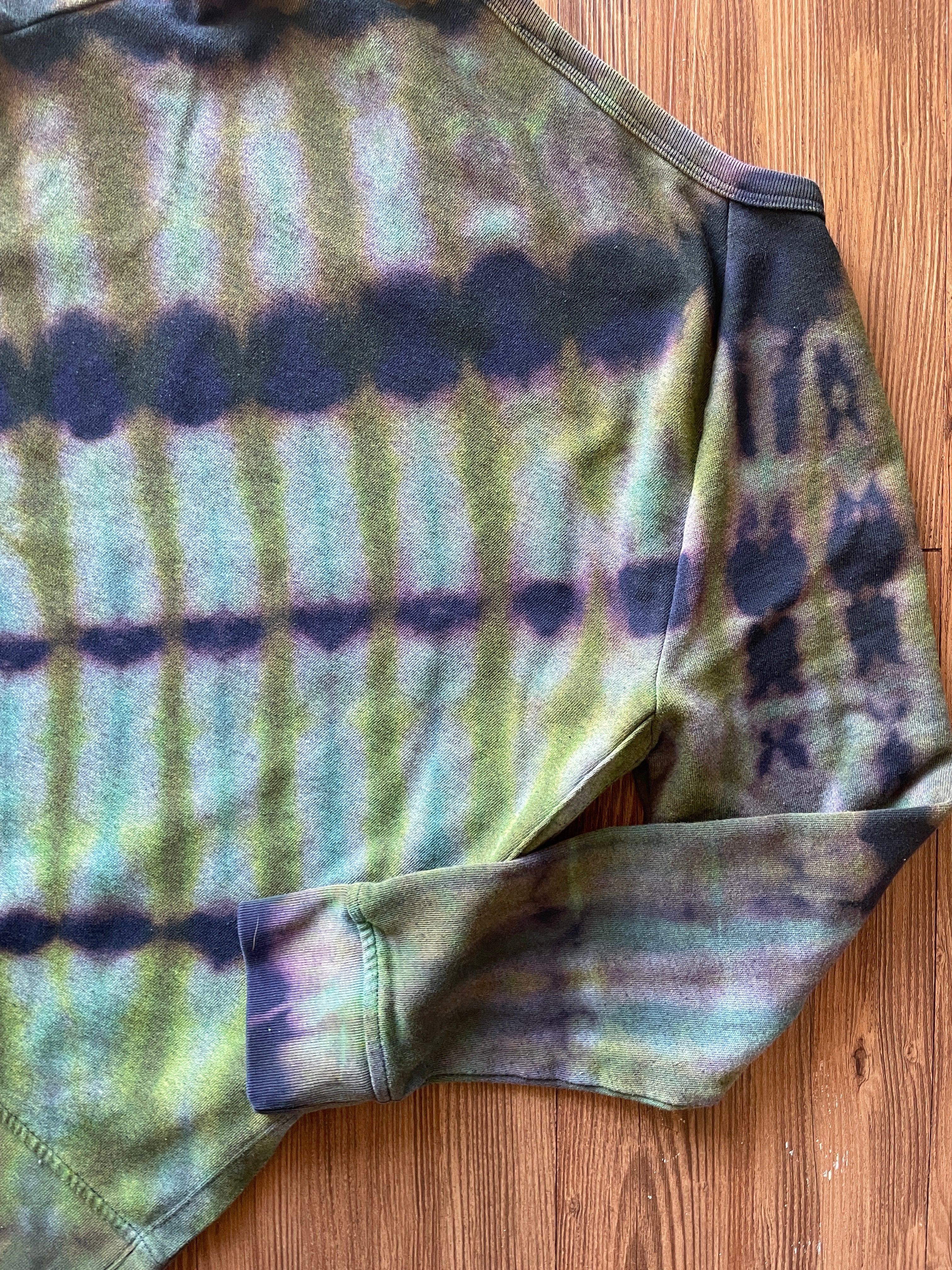 SMALL Women's Handmade Tie Dye Gap Side Slit Sweatshirt | One-Of-a-Kind Navy Blue and Green Long Sleeve