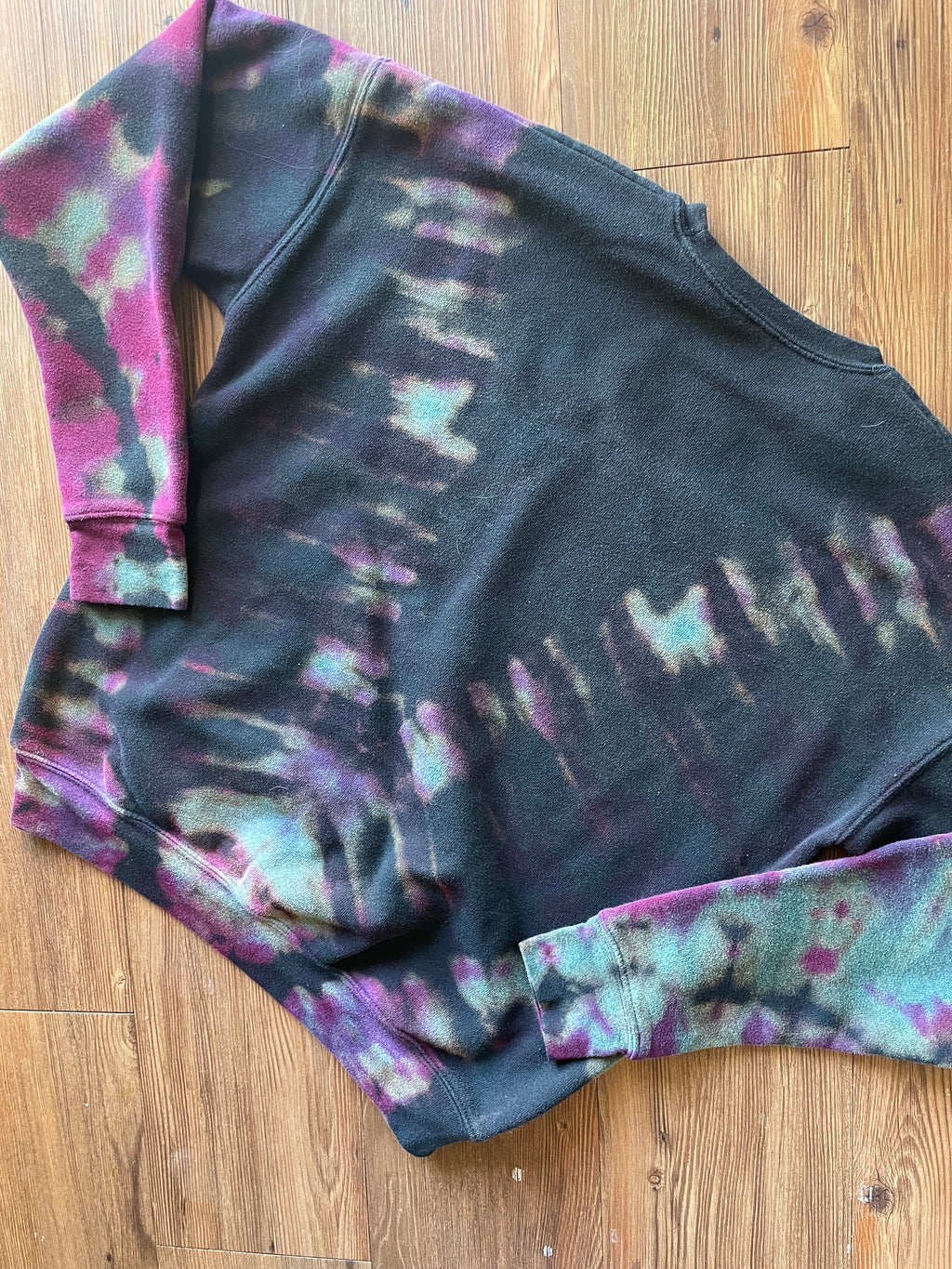 SMALL Men’s Handmade FAME Tie Dye Sweatshirt | One-Of-a-Kind Black, Pink and Teal Long Sleeve