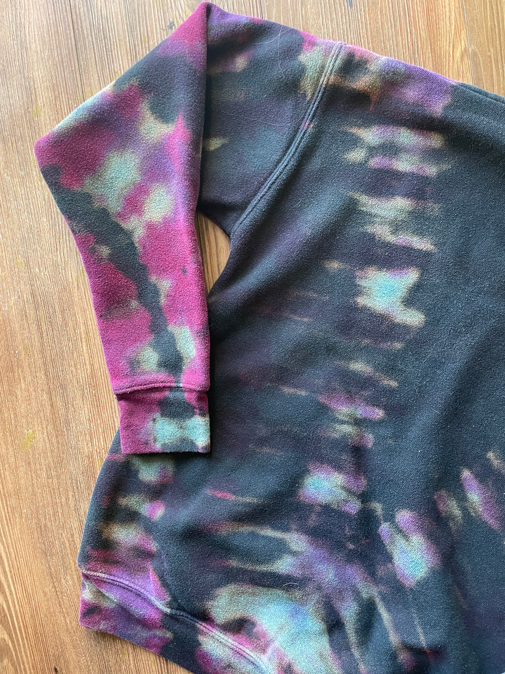 SMALL Men’s Handmade FAME Tie Dye Sweatshirt | One-Of-a-Kind Black, Pink and Teal Long Sleeve