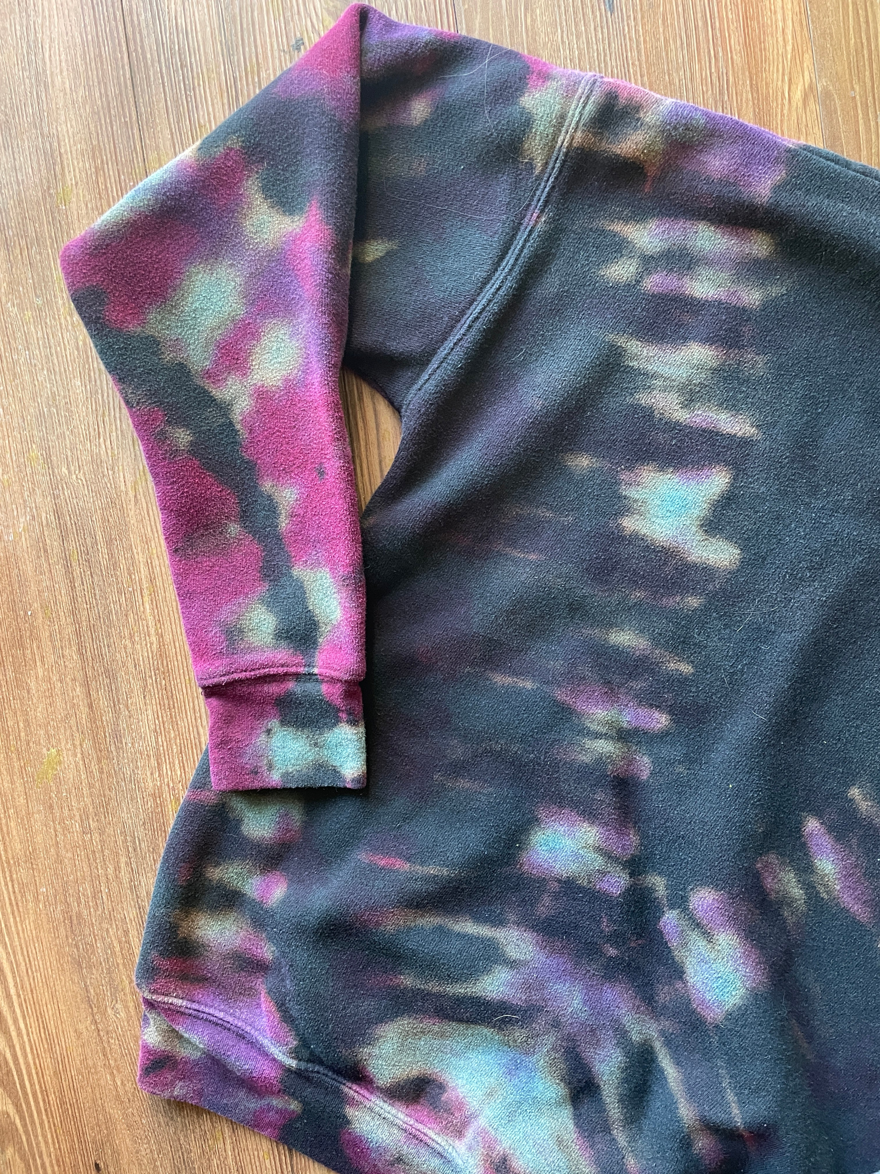 SMALL Men’s Handmade FAME Tie Dye Sweatshirt | One-Of-a-Kind Black, Pink and Teal Long Sleeve