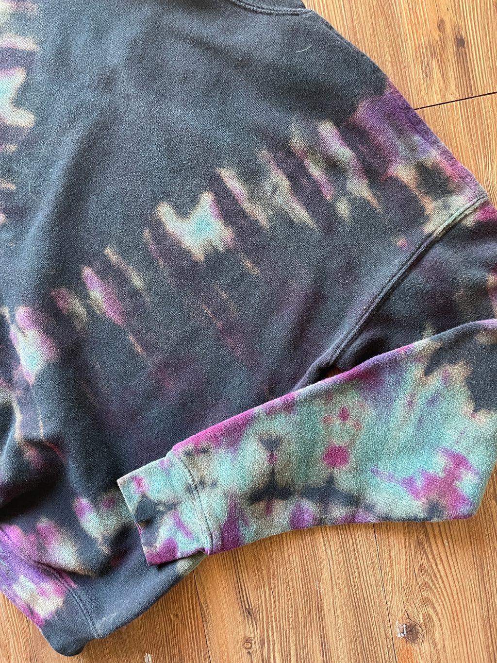 SMALL Men’s Handmade FAME Tie Dye Sweatshirt | One-Of-a-Kind Black, Pink and Teal Long Sleeve