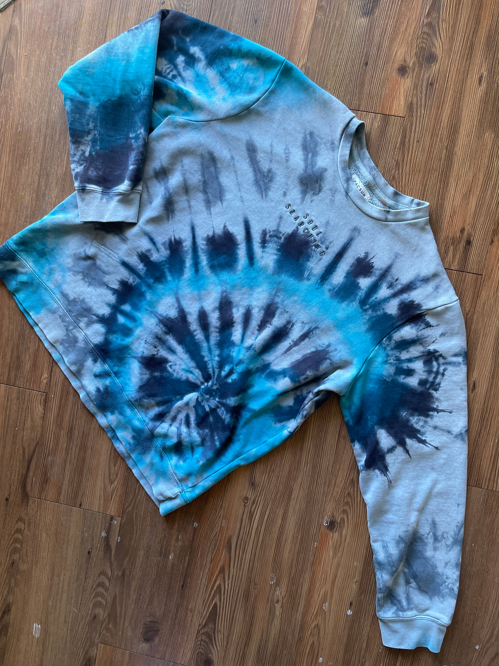 LARGE Men’s PacSun Soul Searching Handmade Tie Dye Sweatshirt | One-Of-a-Kind Blue Spiral Long Sleeve