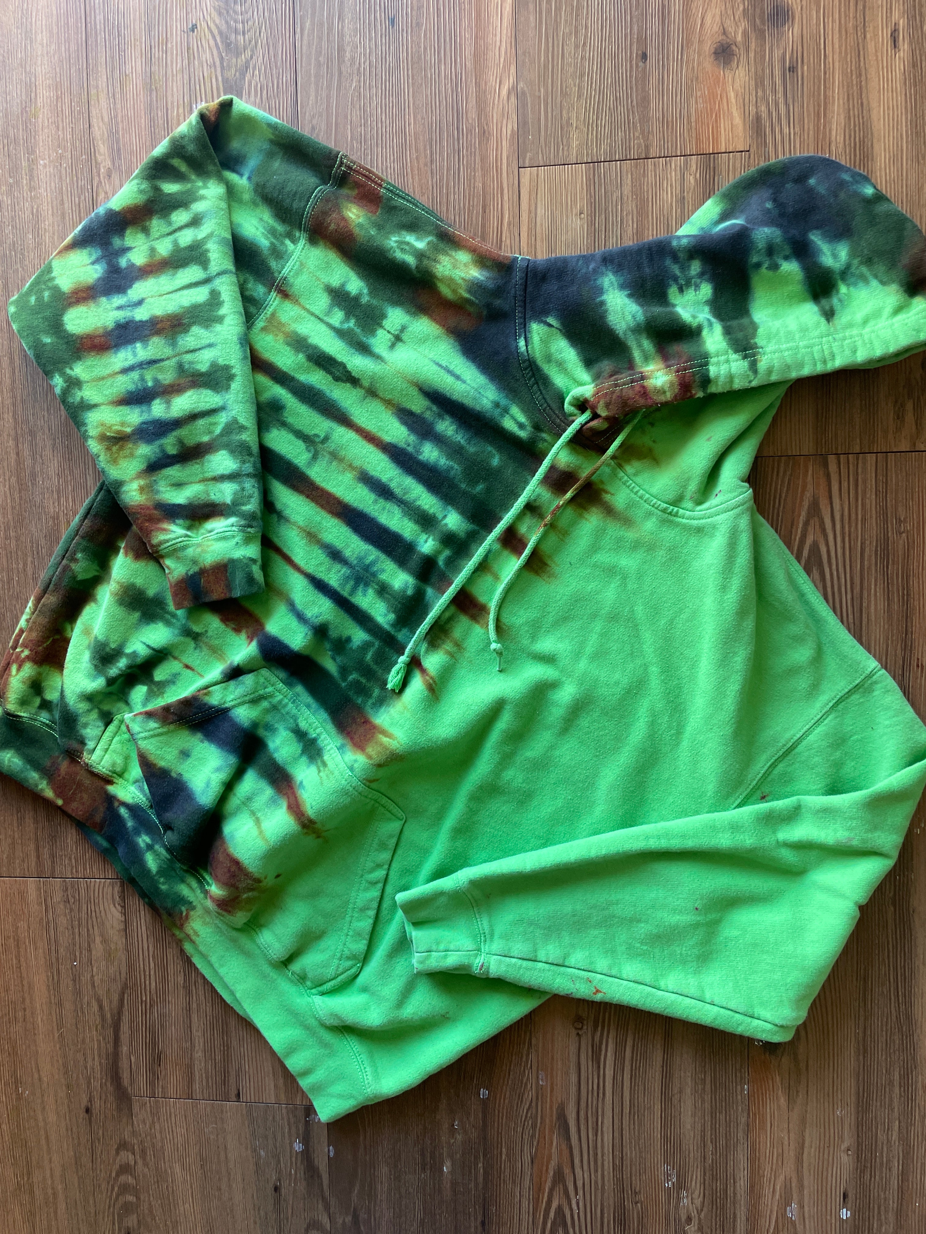 M/L Men’s Green and Brown Handmade Tie Dye Hoodie | One-Of-a-Kind Earth Tones Long Sleeve Sweatshirt