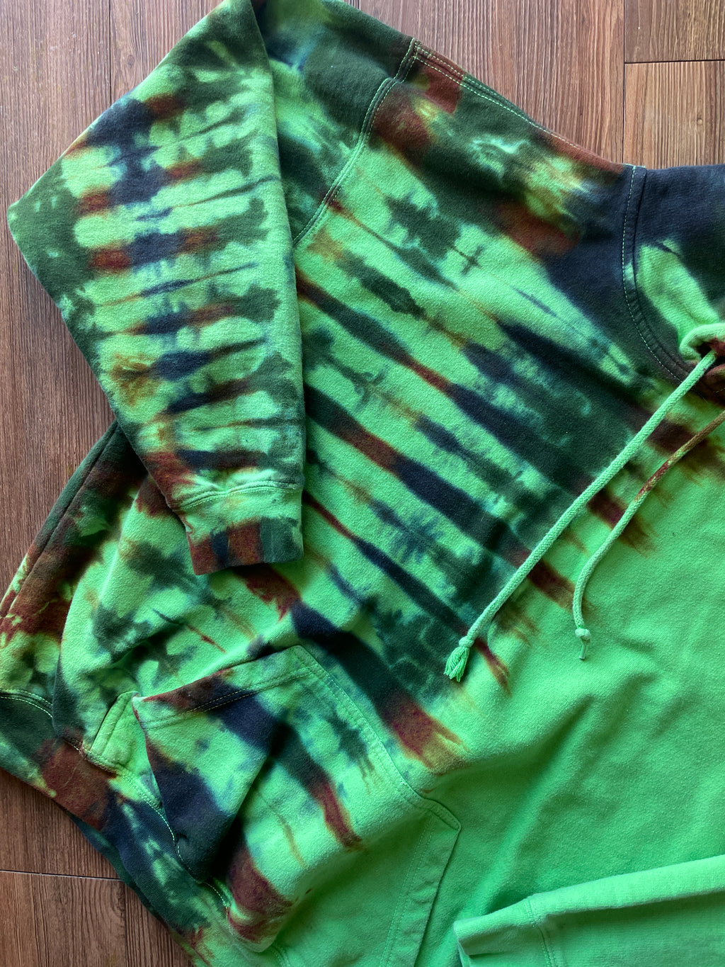 M/L Men’s Green and Brown Handmade Tie Dye Hoodie | One-Of-a-Kind Earth Tones Long Sleeve Sweatshirt