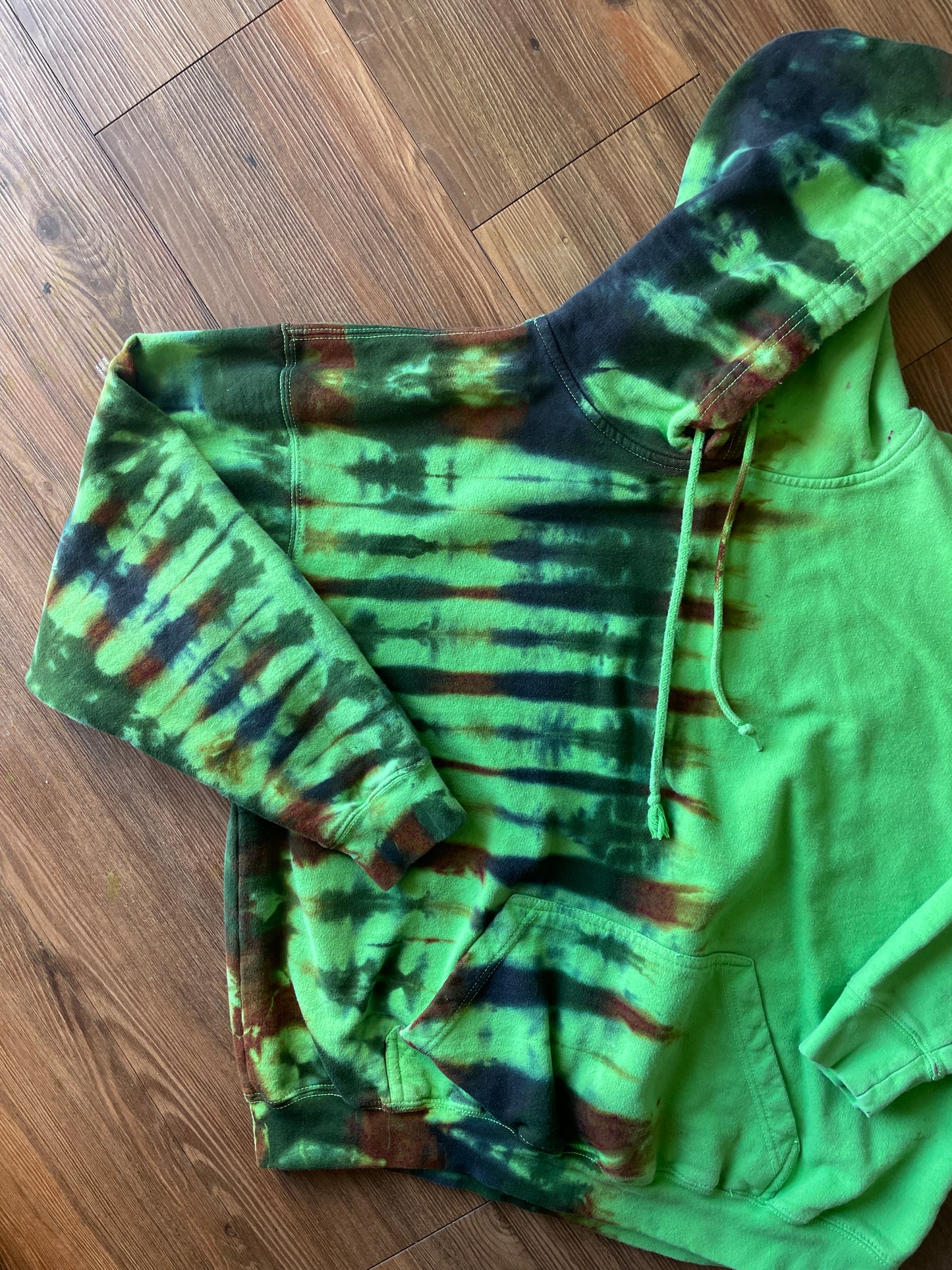 M/L Men’s Green and Brown Handmade Tie Dye Hoodie | One-Of-a-Kind Earth Tones Long Sleeve Sweatshirt