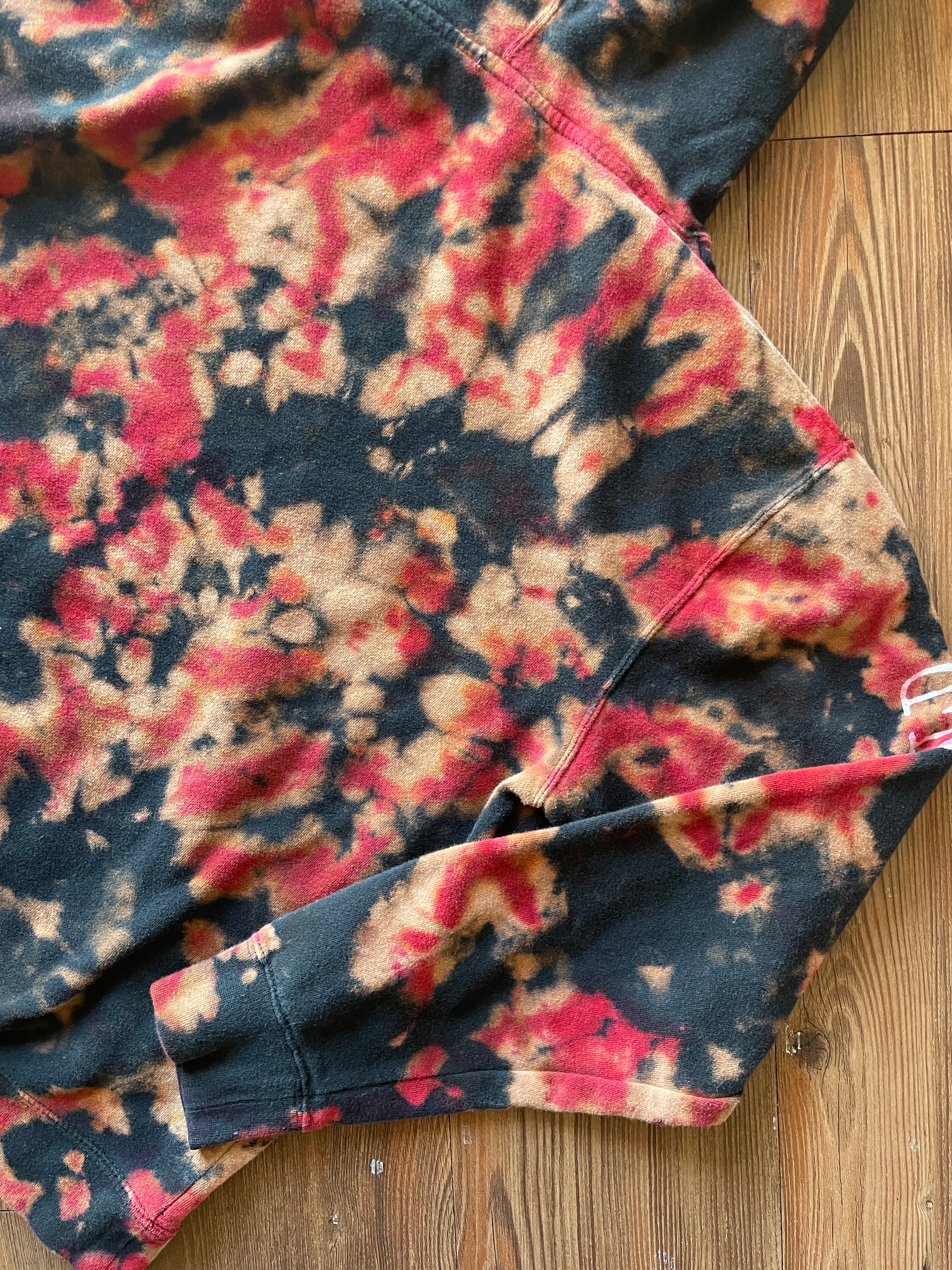 MEDIUM Men’s Avenged Sevenfold Handmade Tie Dye Hoodie | One-Of-a-Kind Red and Black Long Sleeve Sweatshirt