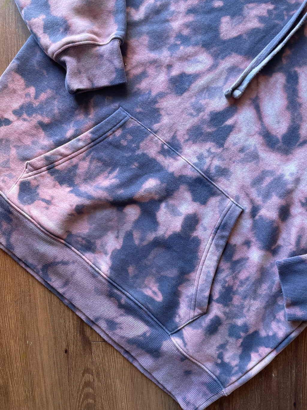 LARGE Men’s Handmade Fila Tie Dye Hoodie | One-Of-a-Kind Pastel Purple and Gray Long Sleeve Sweatshirt