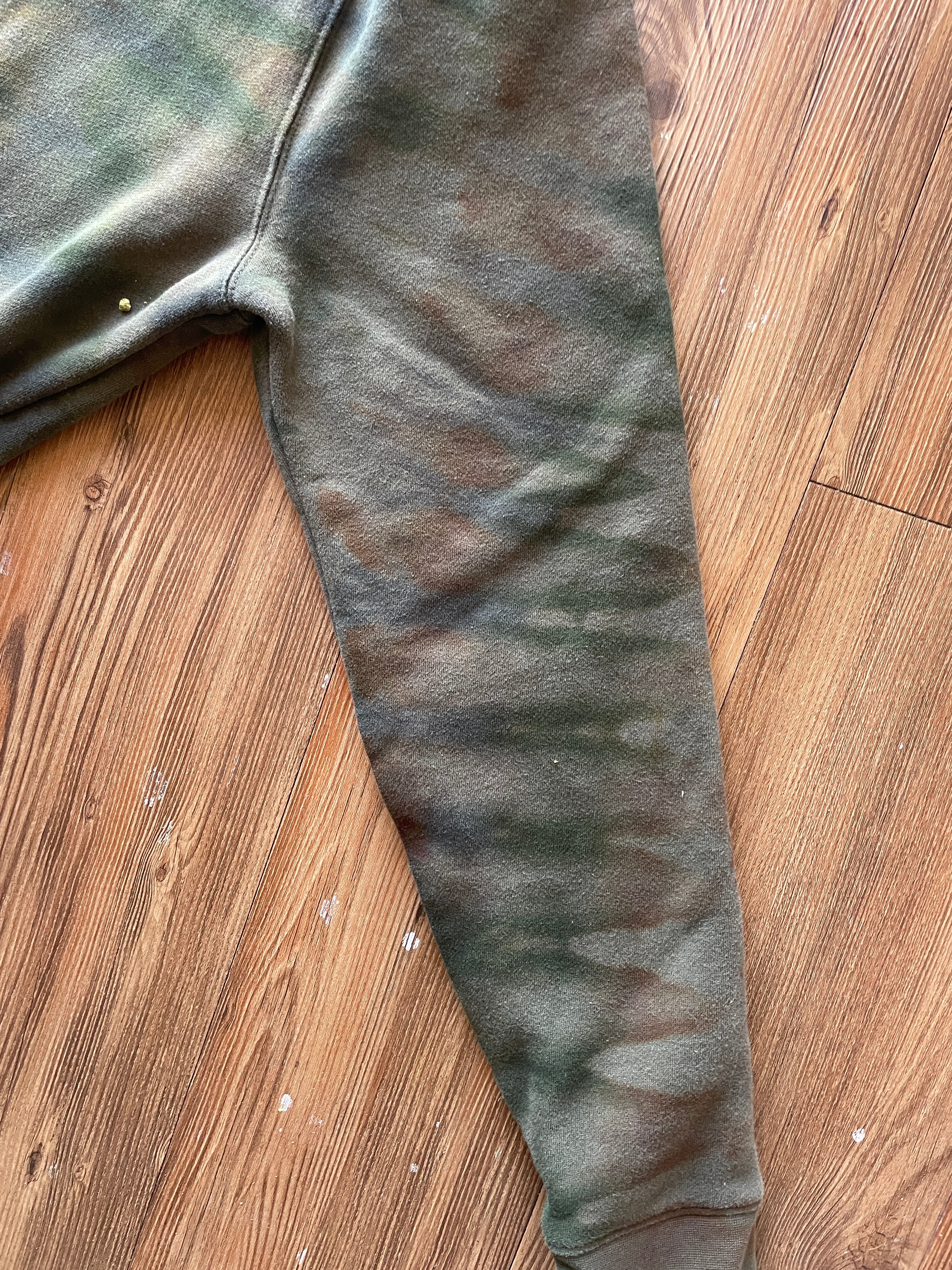 XL Men’s Handmade Earth Tones Tie Dye Hoodie | One-Of-a-Kind Olive Green and Gray Long Sleeve Sweatshirt