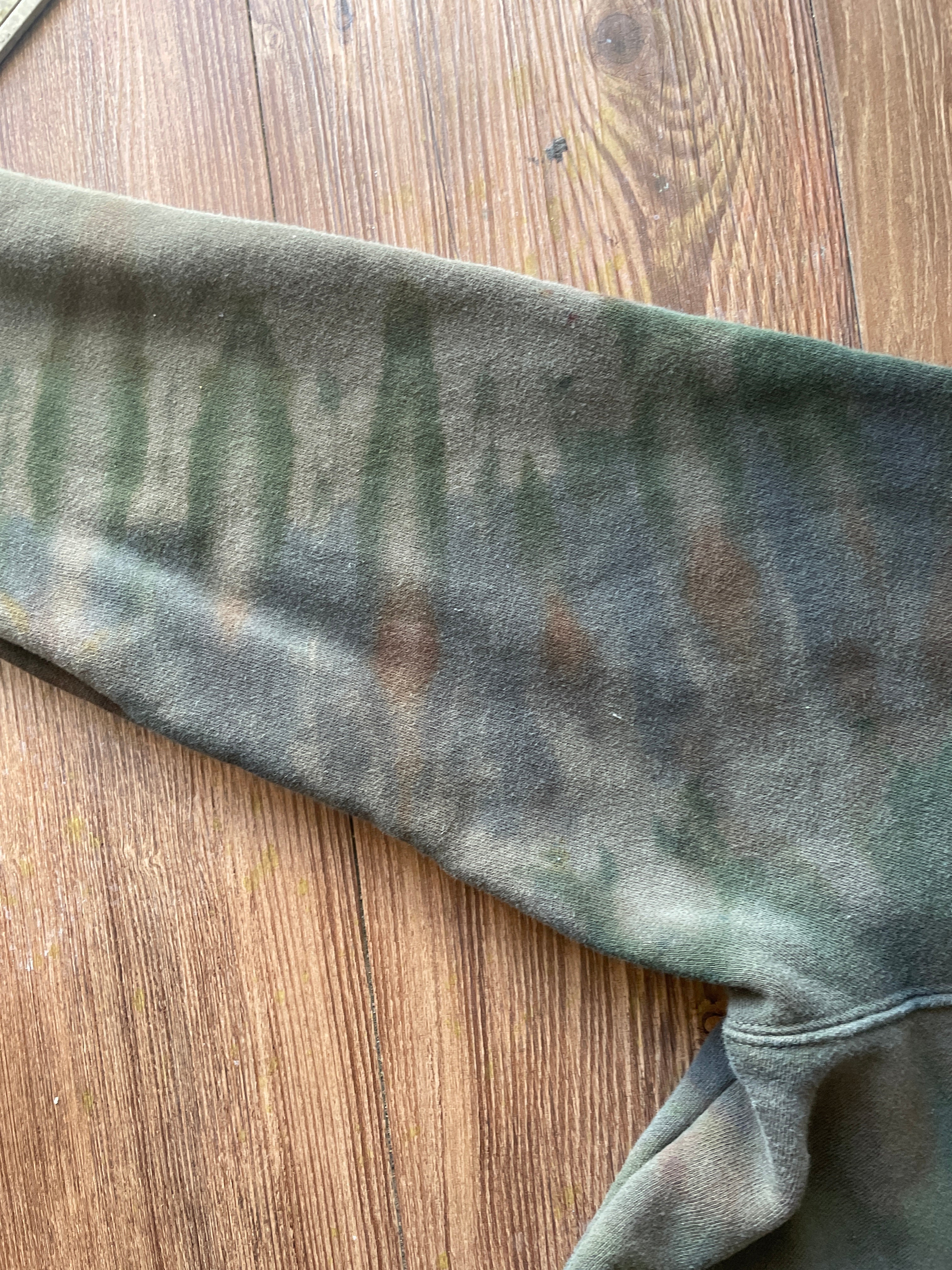 XL Men’s Handmade Earth Tones Tie Dye Hoodie | One-Of-a-Kind Olive Green and Gray Long Sleeve Sweatshirt