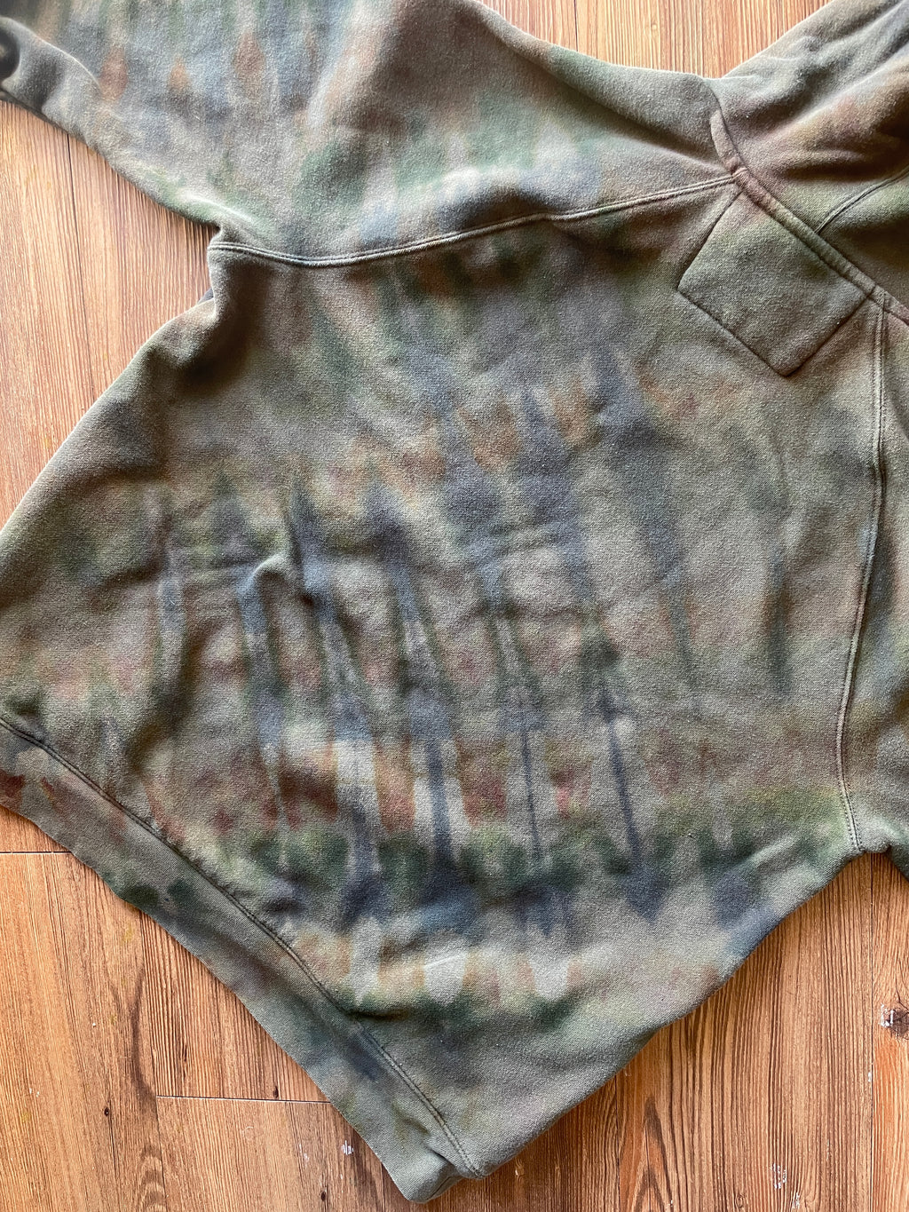 XL Men’s Handmade Earth Tones Tie Dye Hoodie | One-Of-a-Kind Olive Green and Gray Long Sleeve Sweatshirt