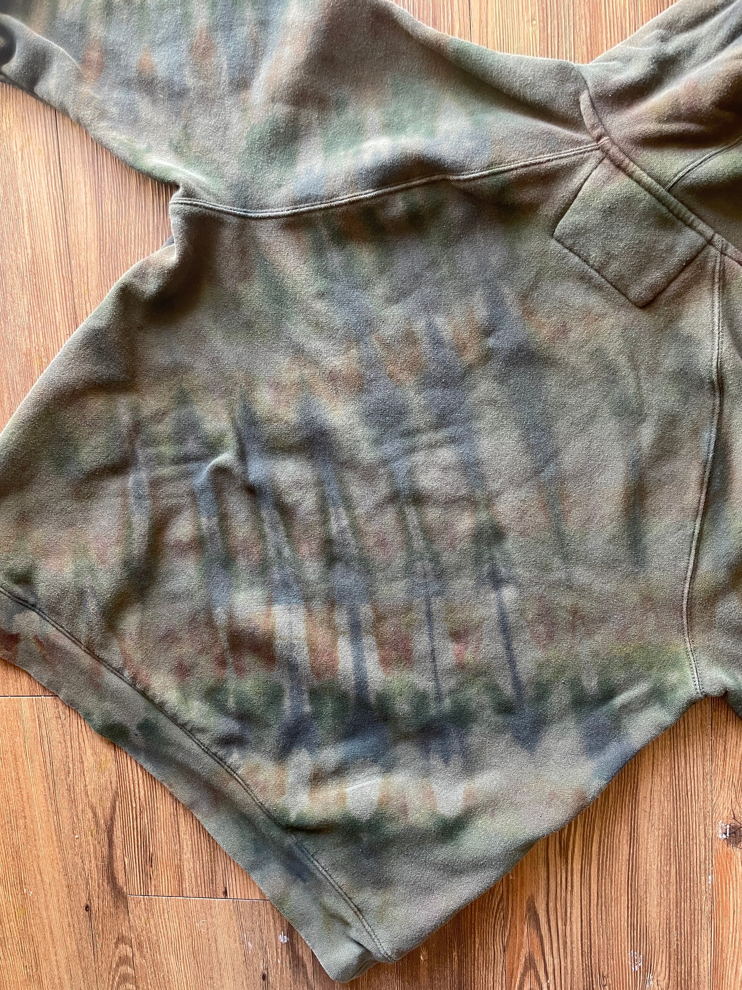 XL Men’s Handmade Earth Tones Tie Dye Hoodie | One-Of-a-Kind Olive Green and Gray Long Sleeve Sweatshirt