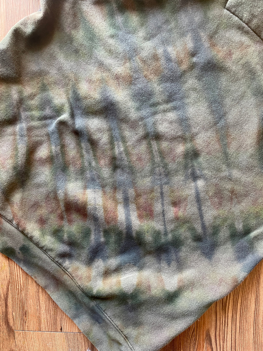 XL Men’s Handmade Earth Tones Tie Dye Hoodie | One-Of-a-Kind Olive Green and Gray Long Sleeve Sweatshirt