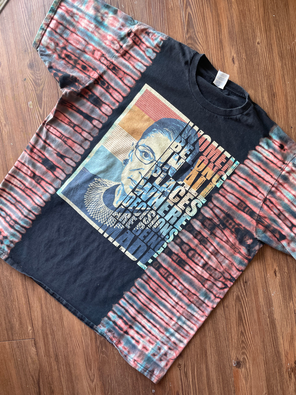 3XL Men’s Ruth Bader Ginsburg Quote Handmade Reverse Tie Dye T-Shirt | One-Of-a-Kind Black and Blue Short Sleeve