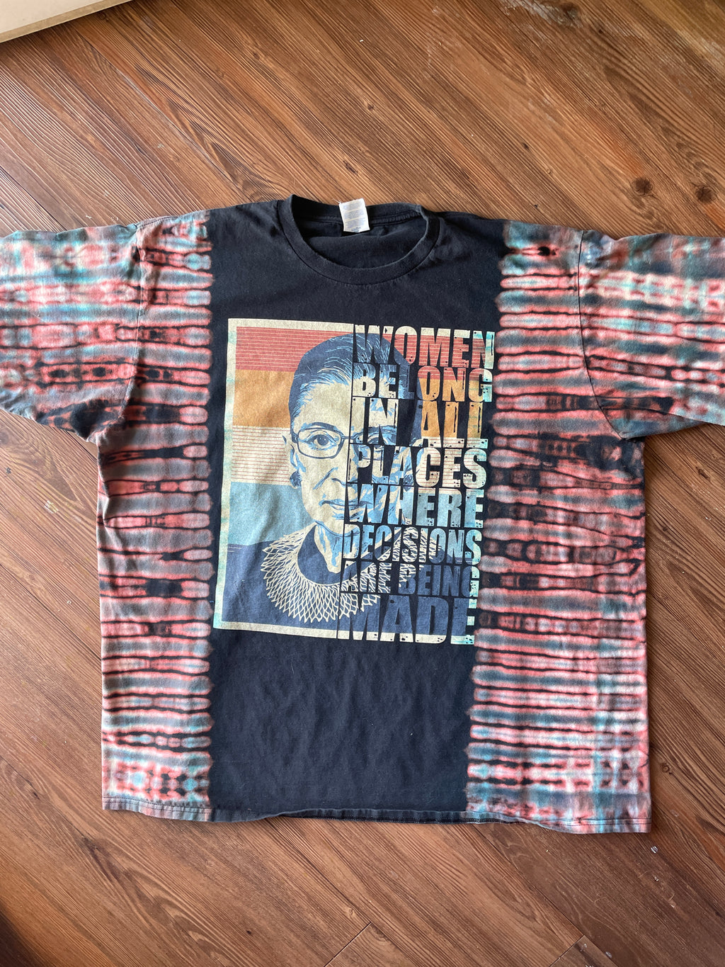 3XL Men’s Ruth Bader Ginsburg Quote Handmade Reverse Tie Dye T-Shirt | One-Of-a-Kind Black and Blue Short Sleeve