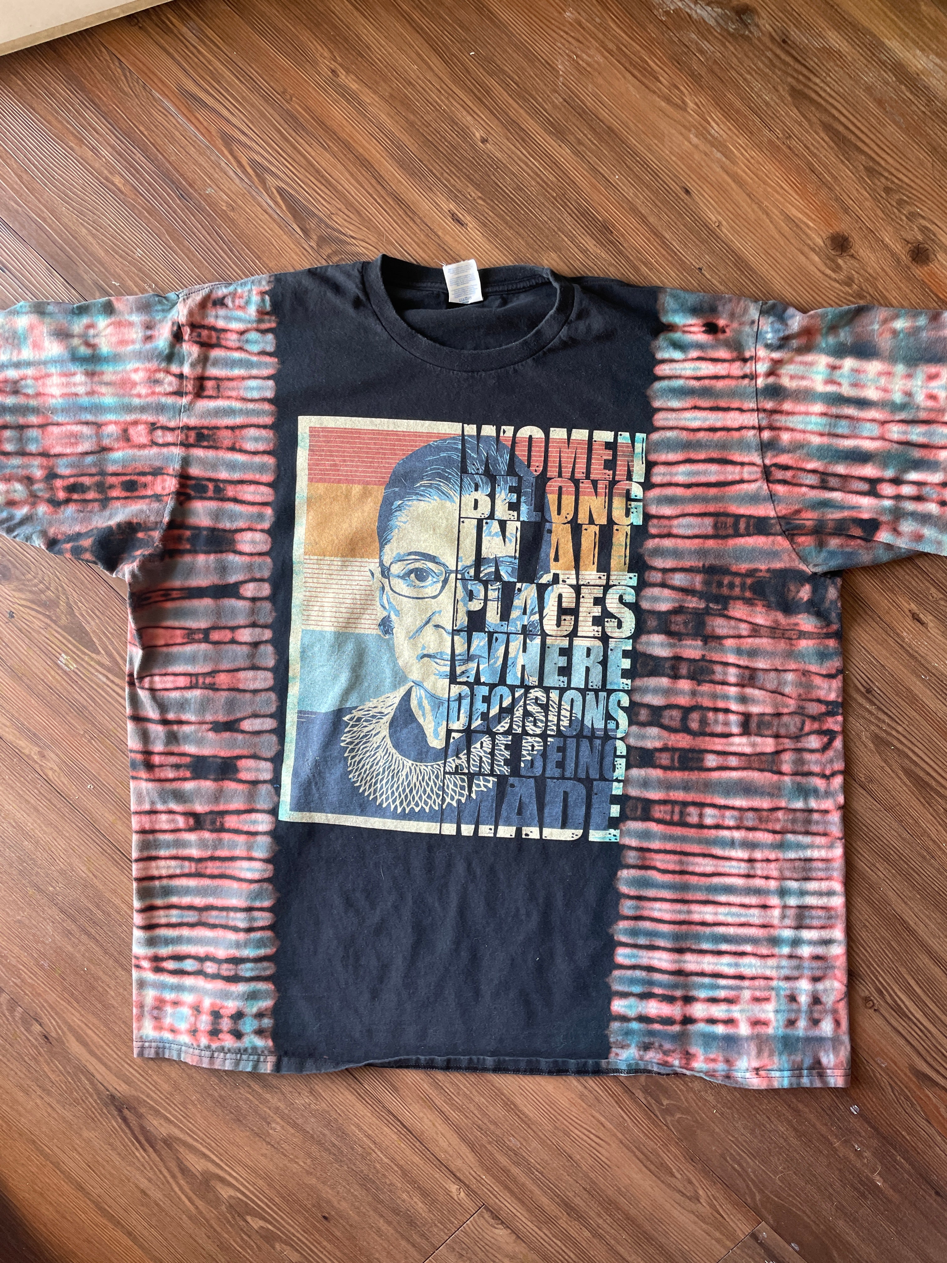 3XL Men’s Ruth Bader Ginsburg Quote Handmade Reverse Tie Dye T-Shirt | One-Of-a-Kind Black and Blue Short Sleeve