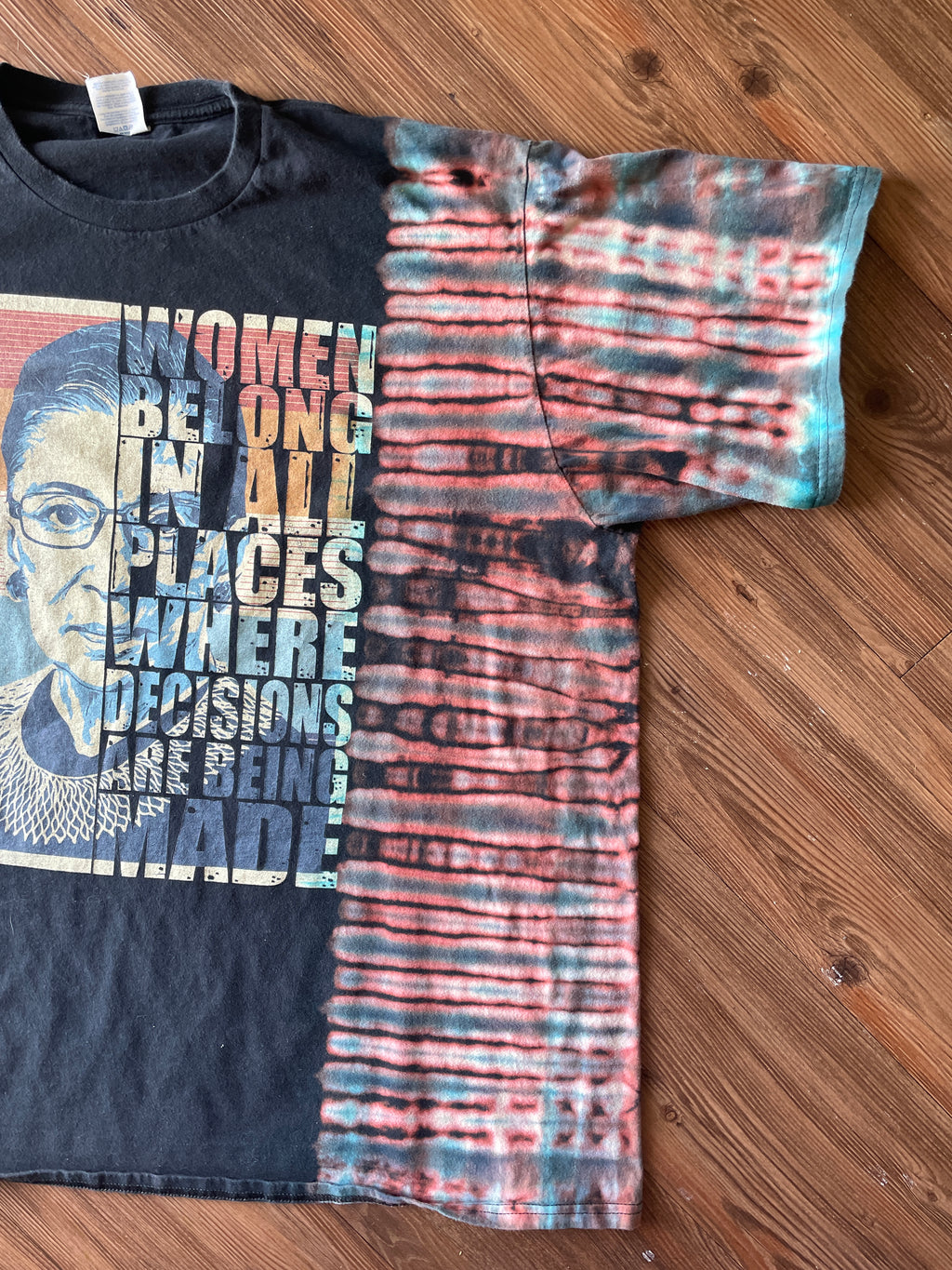 3XL Men’s Ruth Bader Ginsburg Quote Handmade Reverse Tie Dye T-Shirt | One-Of-a-Kind Black and Blue Short Sleeve