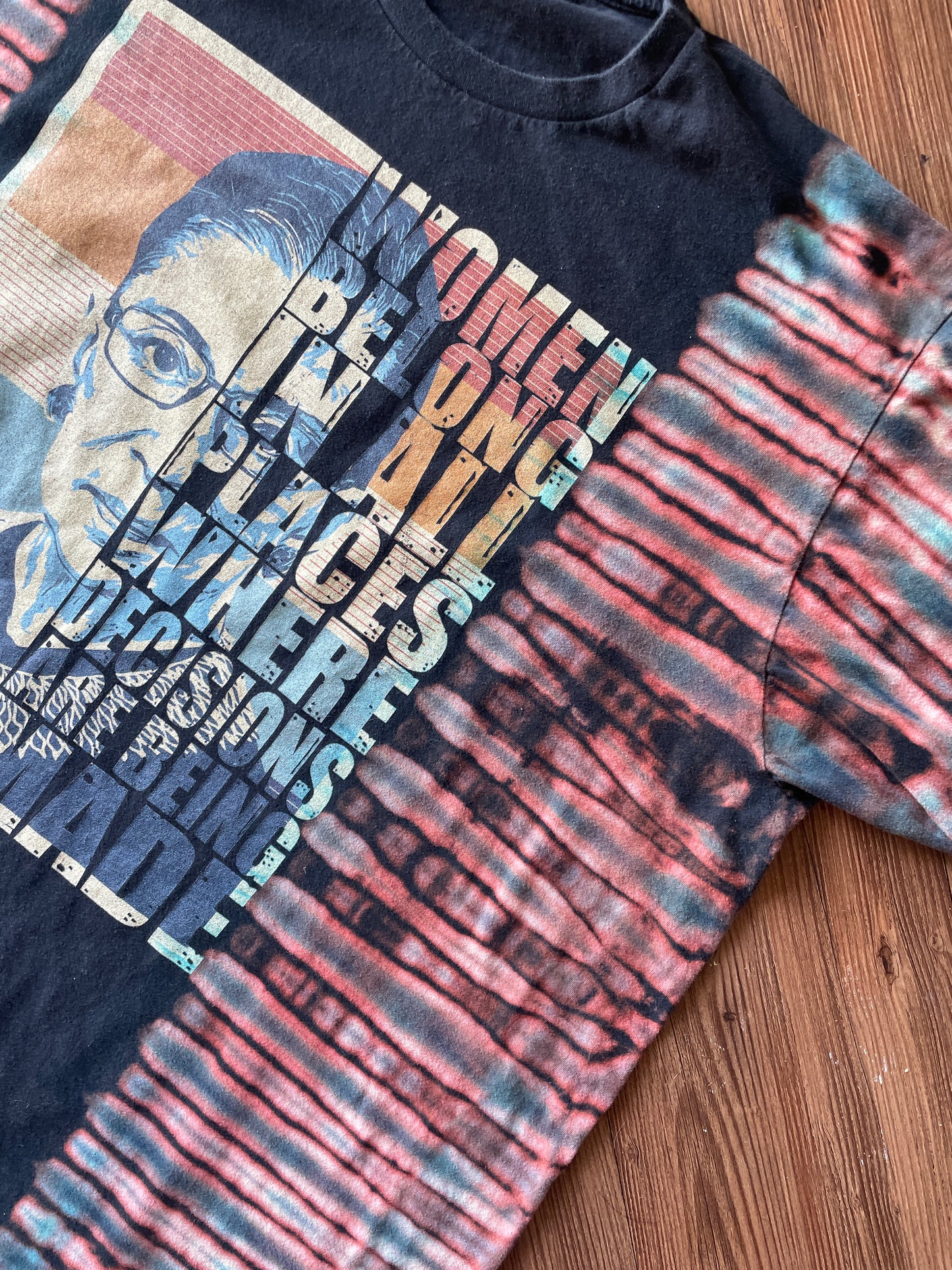 3XL Men’s Ruth Bader Ginsburg Quote Handmade Reverse Tie Dye T-Shirt | One-Of-a-Kind Black and Blue Short Sleeve