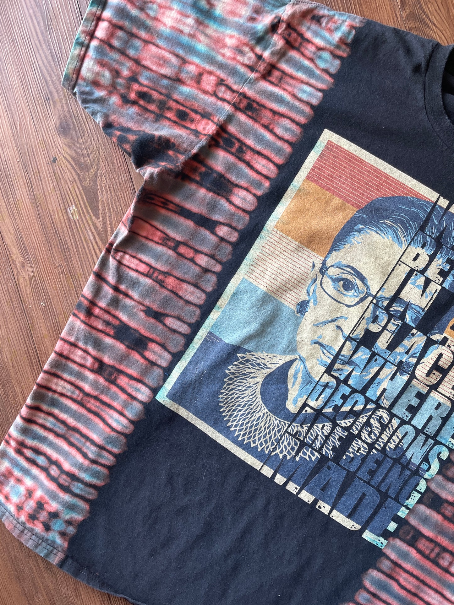 3XL Men’s Ruth Bader Ginsburg Quote Handmade Reverse Tie Dye T-Shirt | One-Of-a-Kind Black and Blue Short Sleeve
