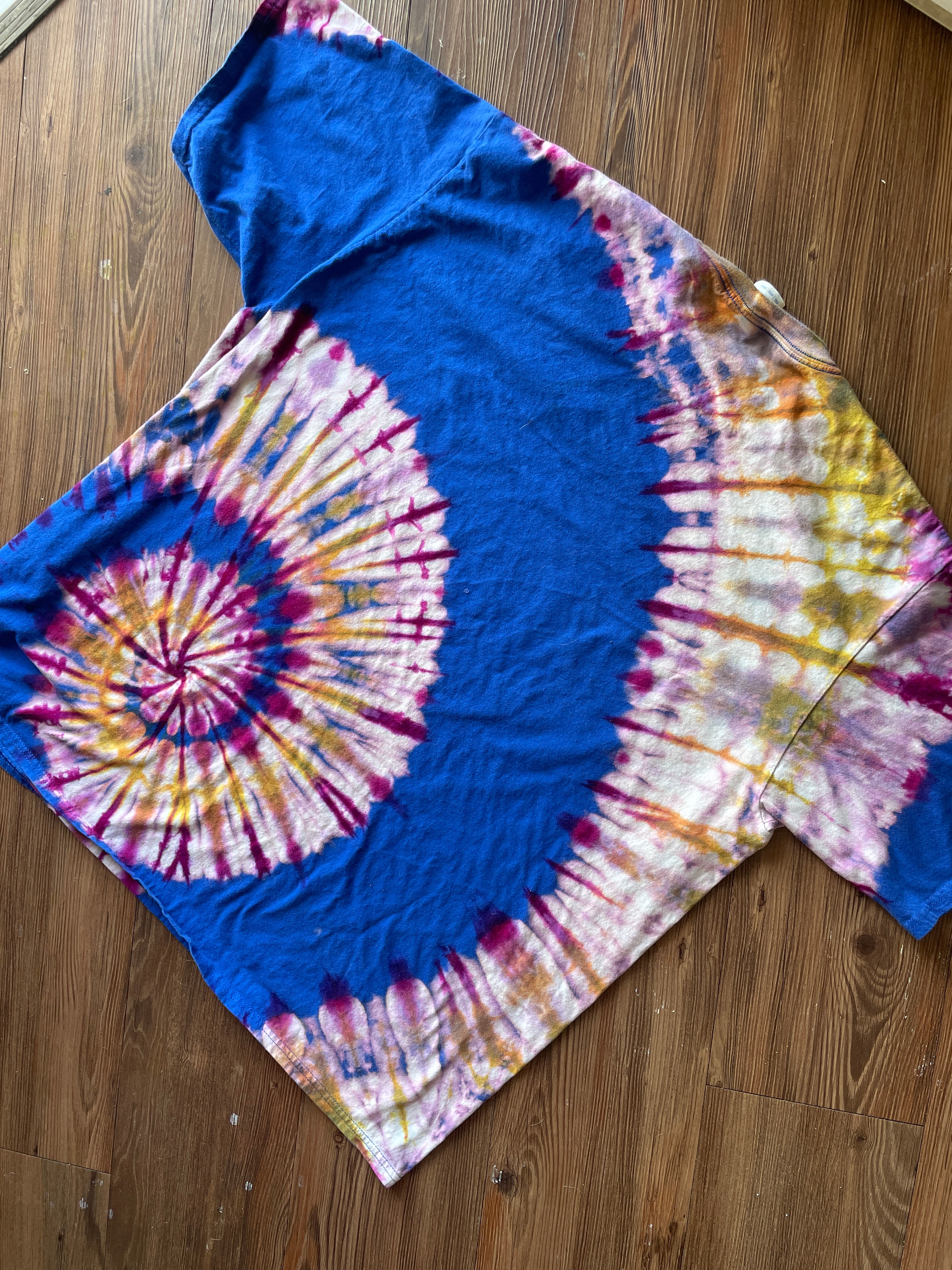 3XL Men’s Girls Just Wanna Have Fundamental Rights Handmade Tie Dye T-Shirt | One-Of-a-Kind Blue and Pink Spiral Short Sleeve