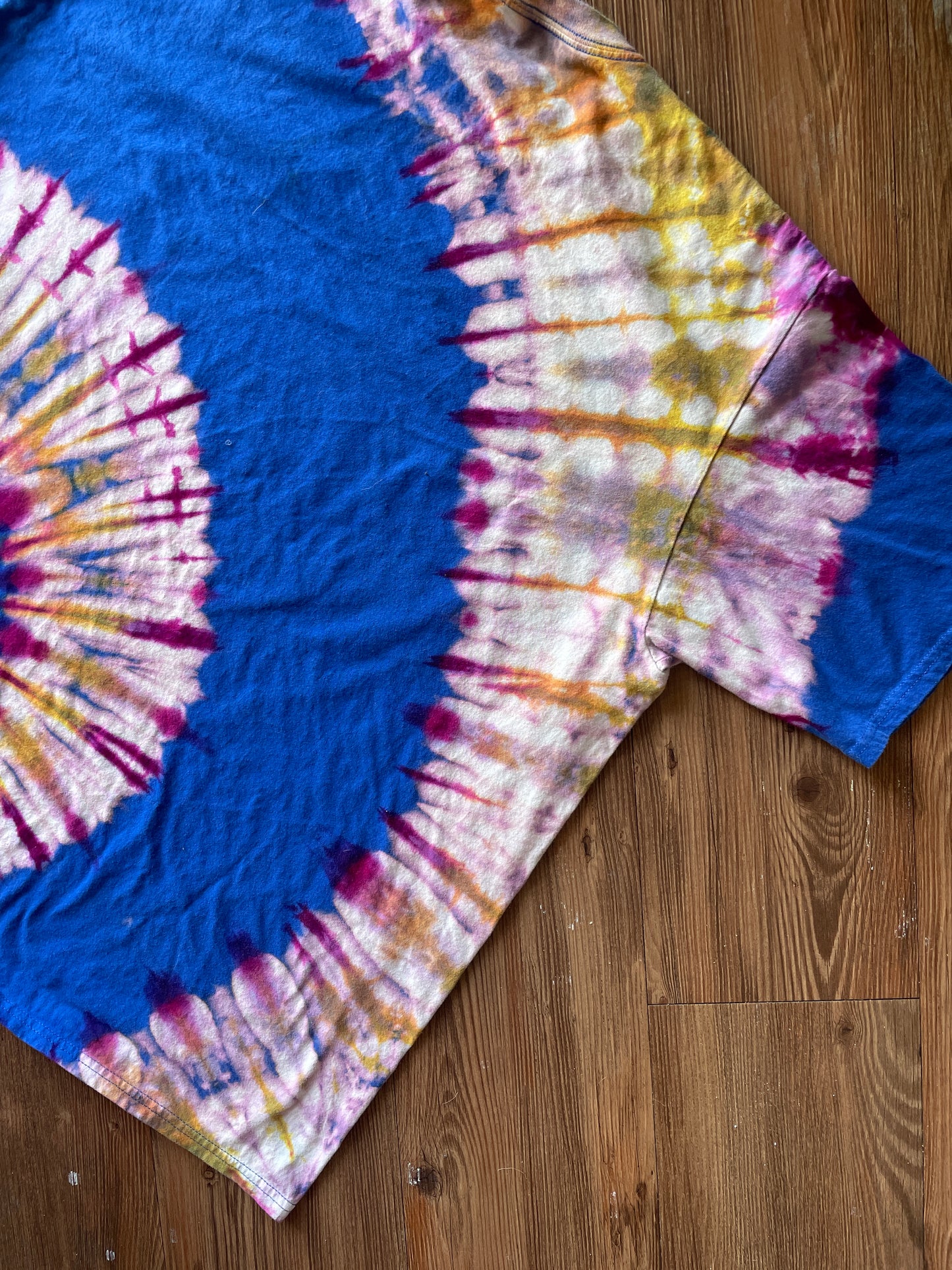 3XL Men’s Girls Just Wanna Have Fundamental Rights Handmade Tie Dye T-Shirt | One-Of-a-Kind Blue and Pink Spiral Short Sleeve