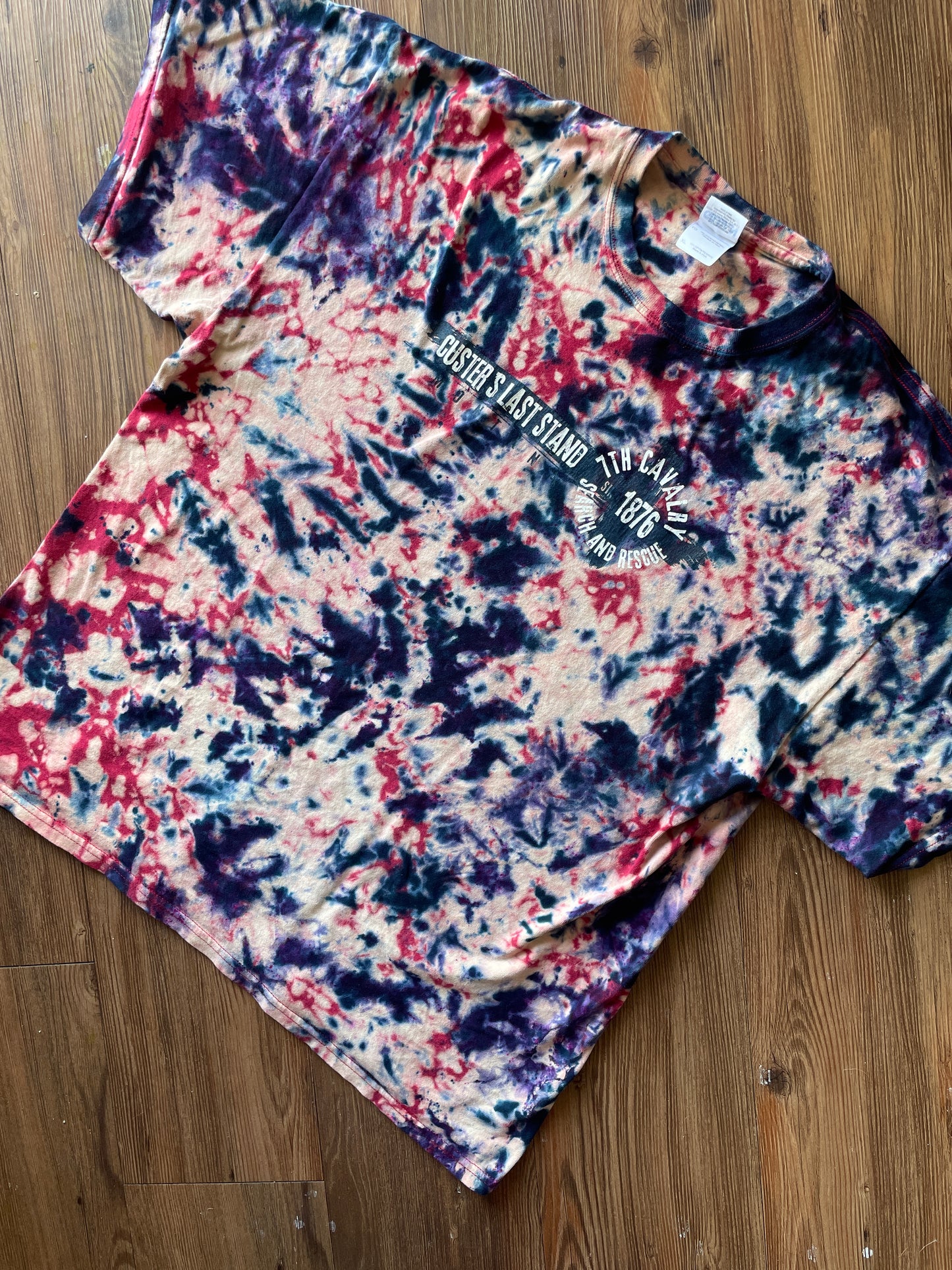 XL Men’s Custer's Last Stand Handmade Reverse Tie Dye T-Shirt | One-Of-a-Kind Red, White, and Blue Bleach Dyed Short Sleeve