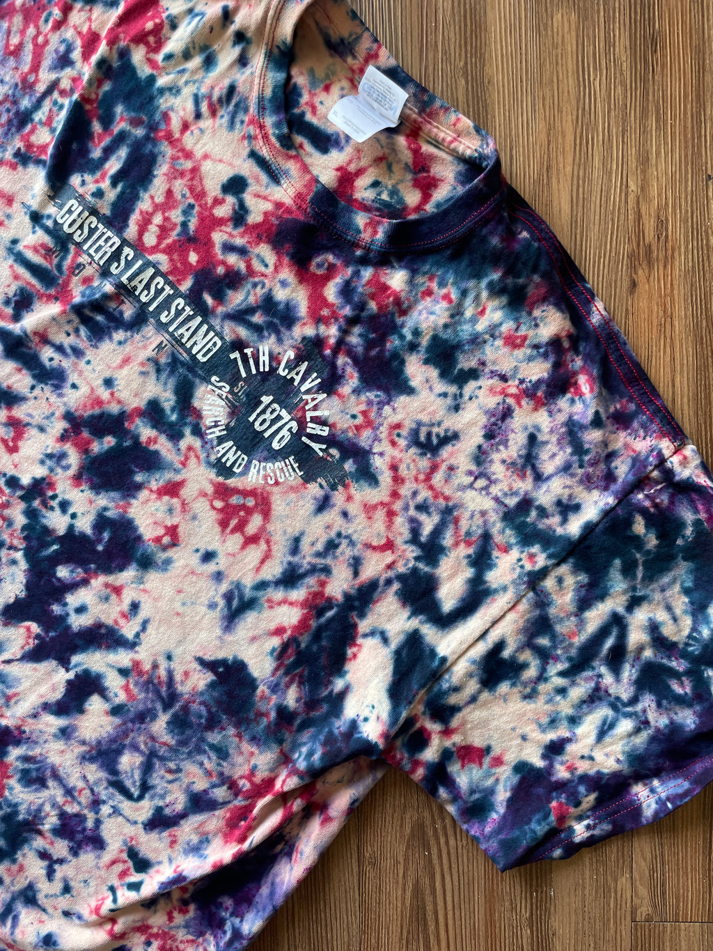 XL Men’s Custer's Last Stand Handmade Reverse Tie Dye T-Shirt | One-Of-a-Kind Red, White, and Blue Bleach Dyed Short Sleeve