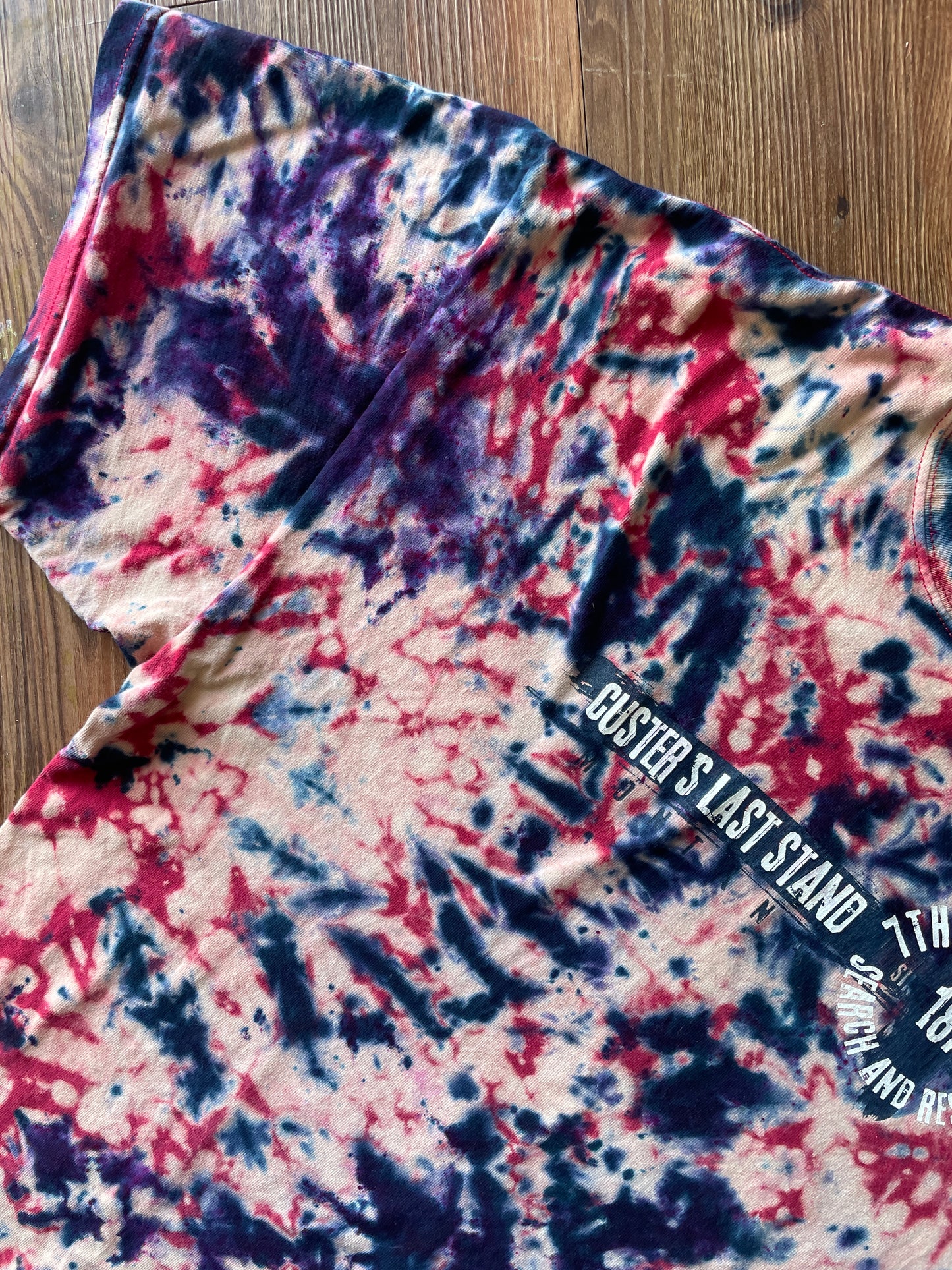 XL Men’s Custer's Last Stand Handmade Reverse Tie Dye T-Shirt | One-Of-a-Kind Red, White, and Blue Bleach Dyed Short Sleeve