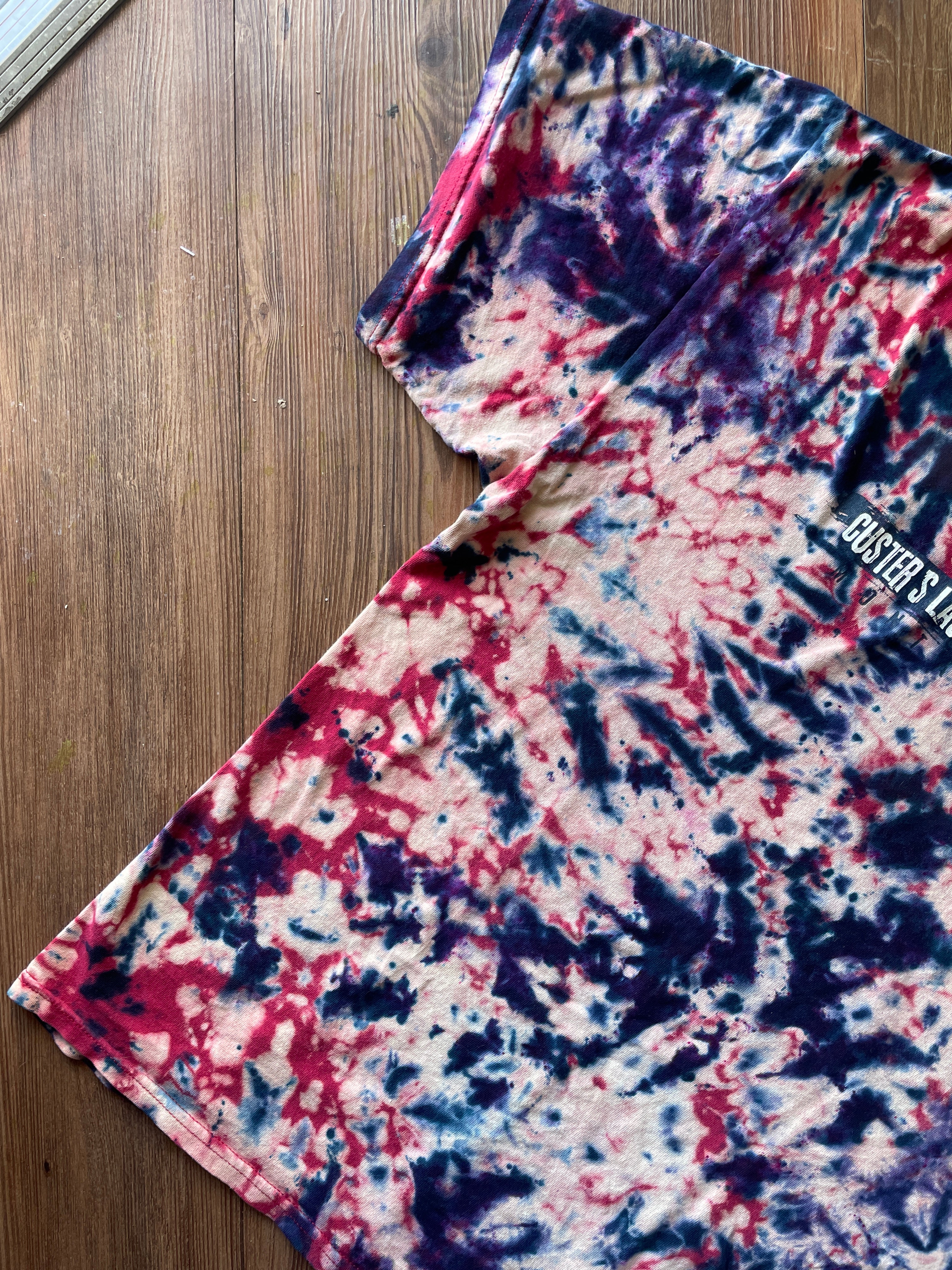 XL Men’s Custer's Last Stand Handmade Reverse Tie Dye T-Shirt | One-Of-a-Kind Red, White, and Blue Bleach Dyed Short Sleeve