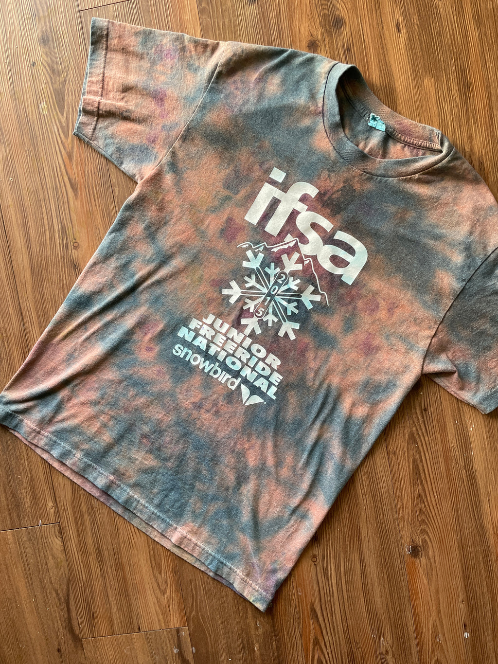 LARGE Men’s 2015 Snowbird IFSA Junior Nationals Galaxy Handmade Tie Dye T-Shirt | One-Of-a-Kind Pastel Blue Short Sleeve