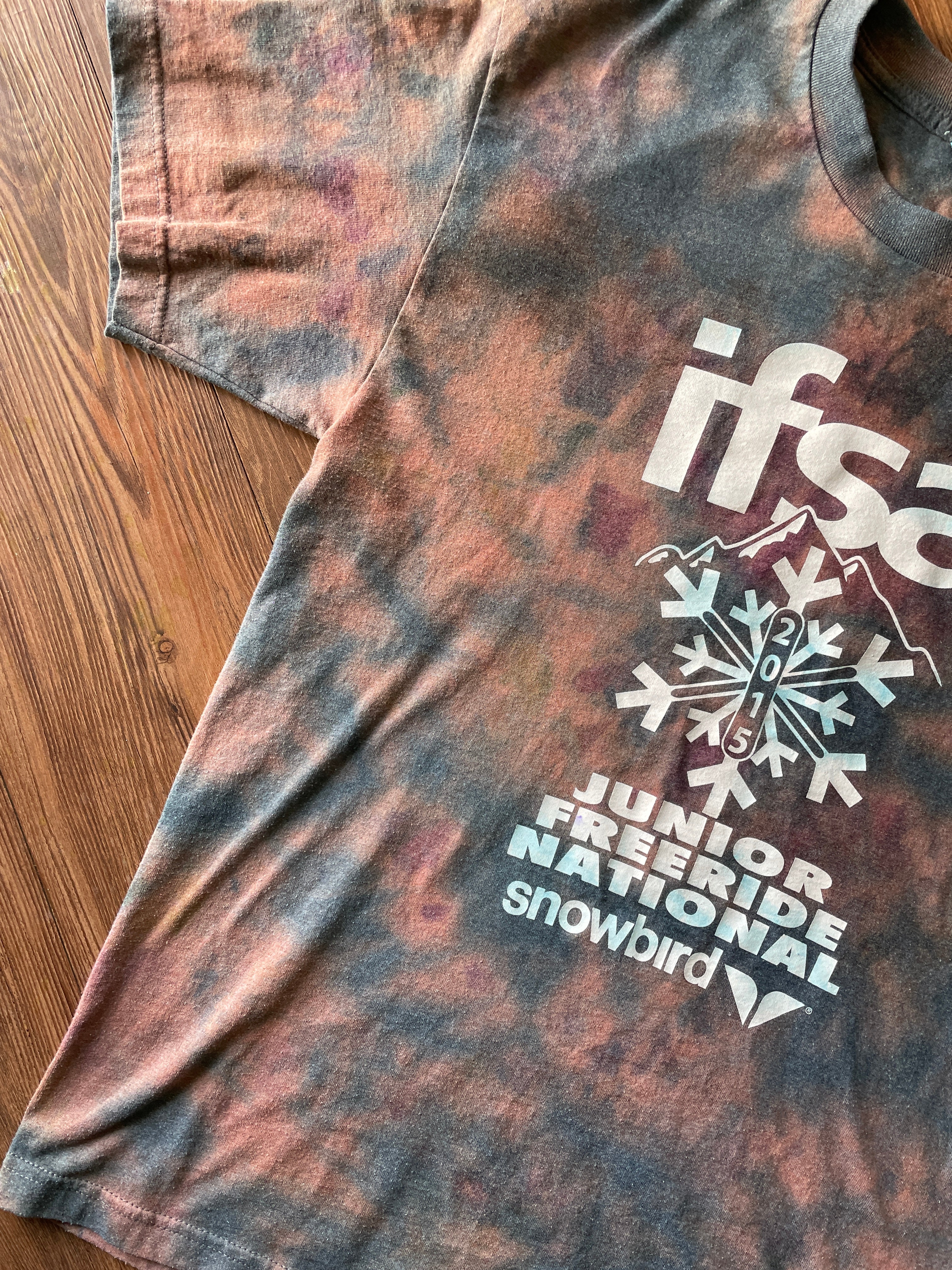 LARGE Men’s 2015 Snowbird IFSA Junior Nationals Galaxy Handmade Tie Dye T-Shirt | One-Of-a-Kind Pastel Blue Short Sleeve