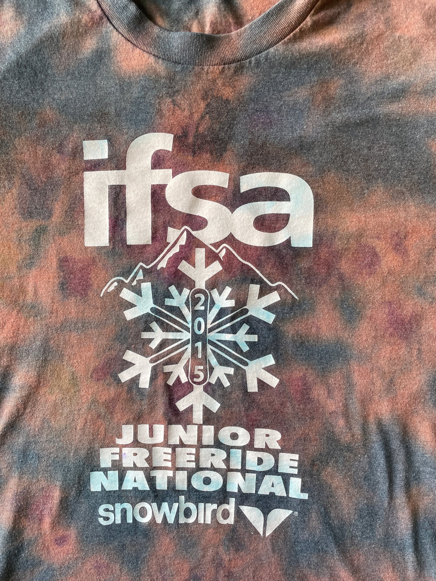 LARGE Men’s 2015 Snowbird IFSA Junior Nationals Galaxy Handmade Tie Dye T-Shirt | One-Of-a-Kind Pastel Blue Short Sleeve