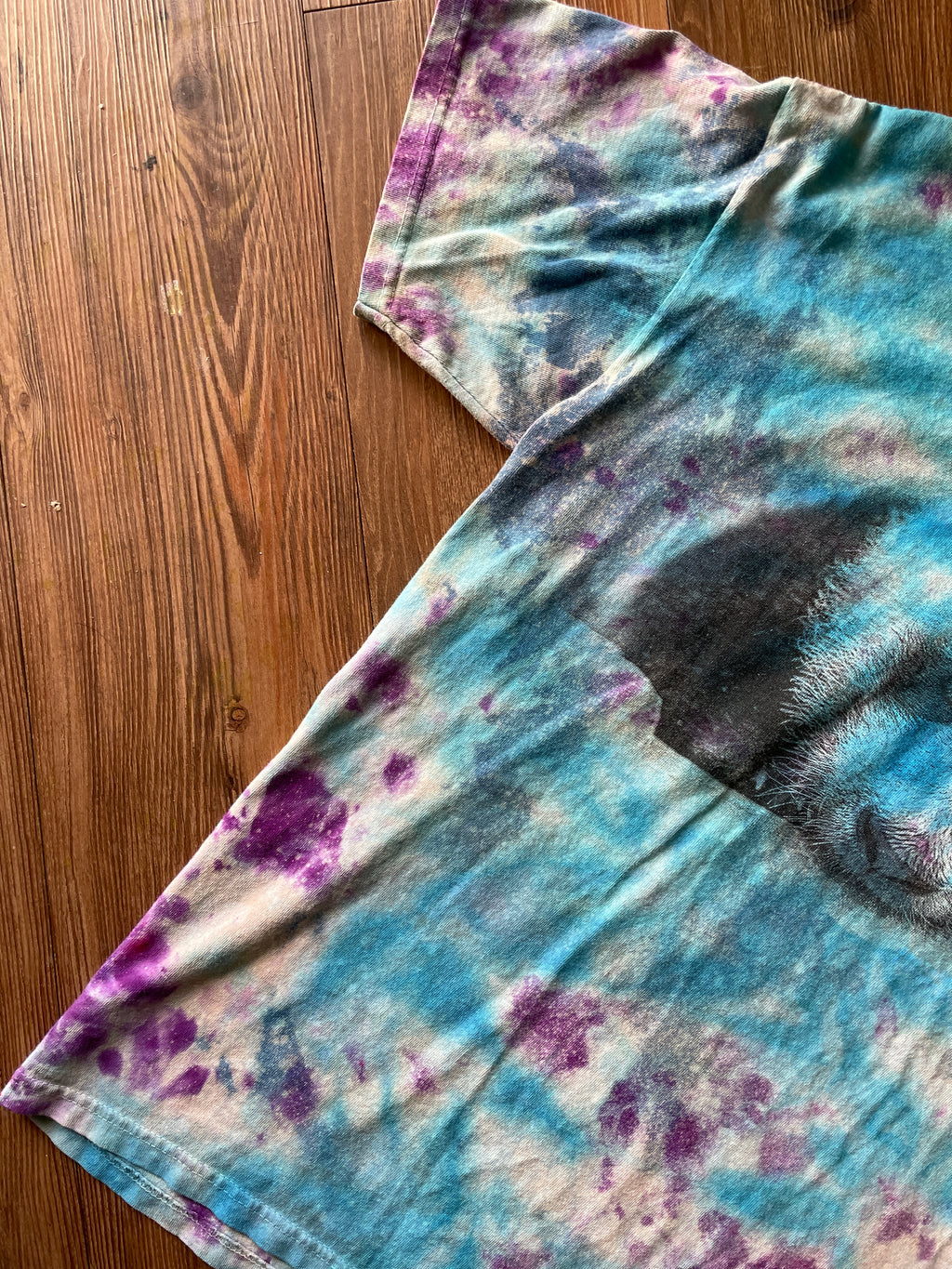 LARGE Men’s Giant Panda Galaxy Handmade Tie Dye T-Shirt | One-Of-a-Kind Pastel Blue and Purple Short Sleeve