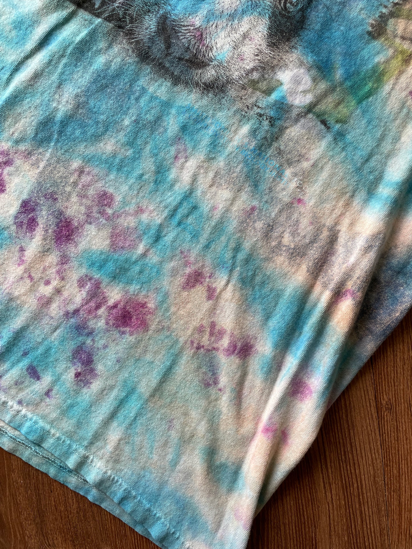 LARGE Men’s Giant Panda Galaxy Handmade Tie Dye T-Shirt | One-Of-a-Kind Pastel Blue and Purple Short Sleeve