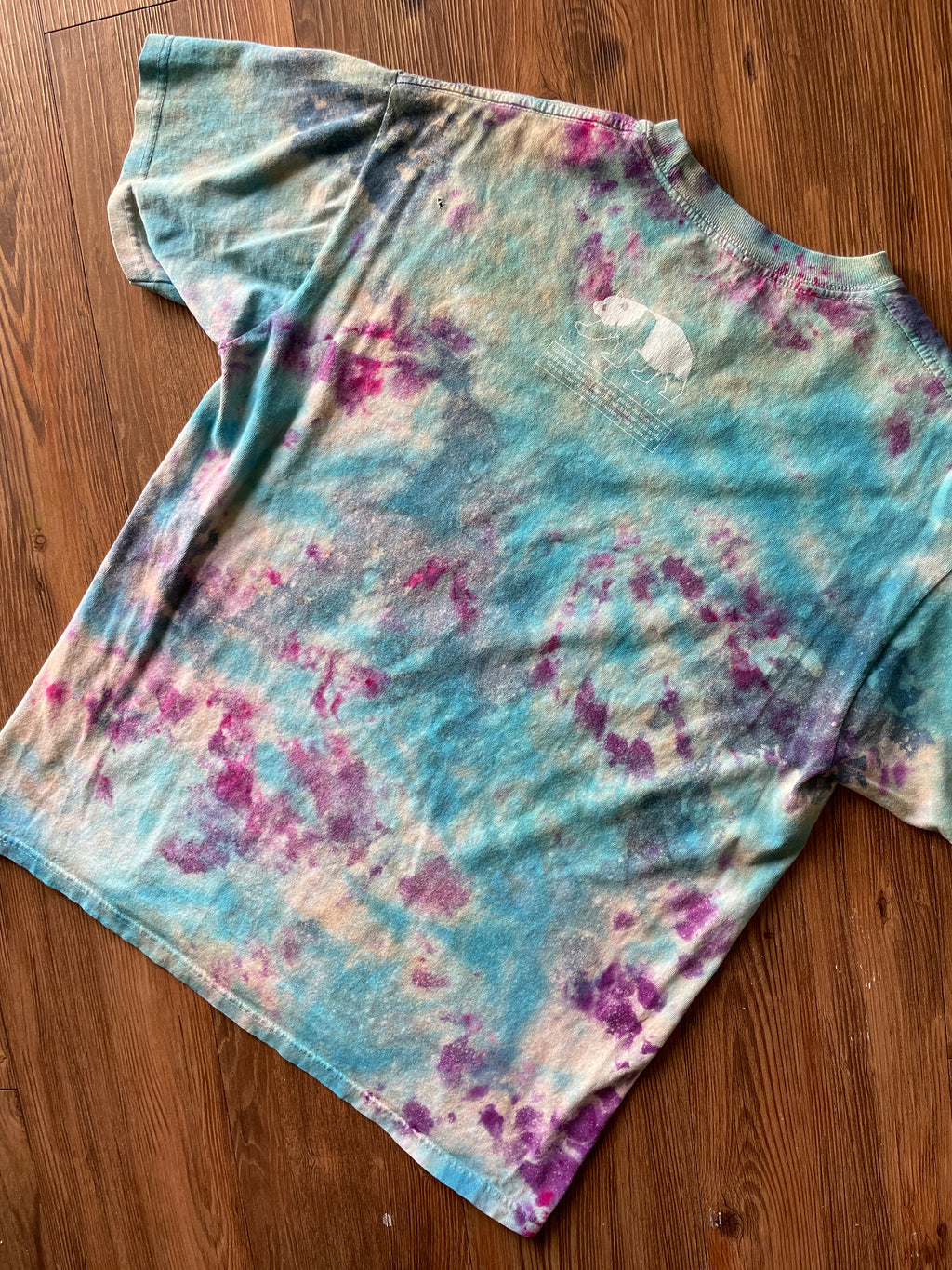 LARGE Men’s Giant Panda Galaxy Handmade Tie Dye T-Shirt | One-Of-a-Kind Pastel Blue and Purple Short Sleeve