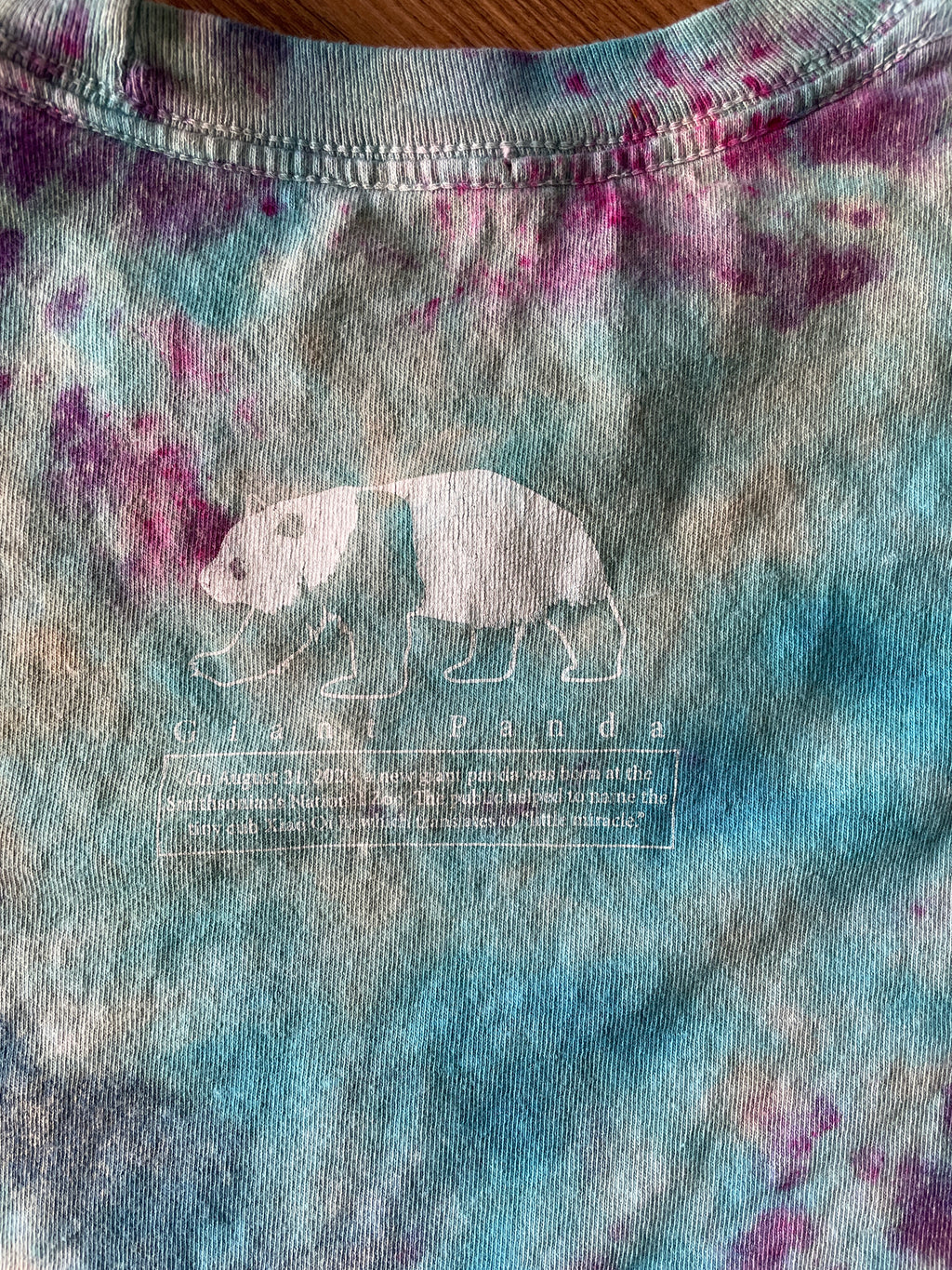 LARGE Men’s Giant Panda Galaxy Handmade Tie Dye T-Shirt | One-Of-a-Kind Pastel Blue and Purple Short Sleeve