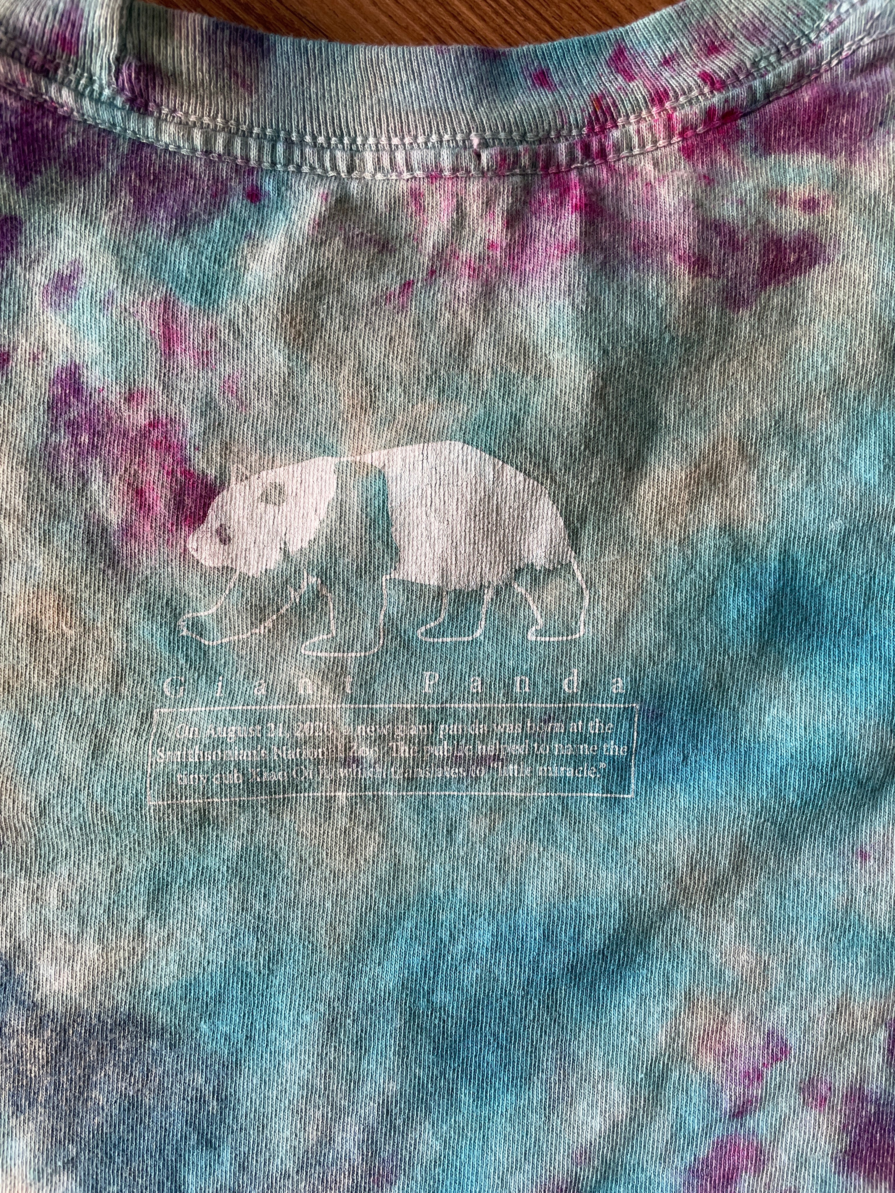 LARGE Men’s Giant Panda Galaxy Handmade Tie Dye T-Shirt | One-Of-a-Kind Pastel Blue and Purple Short Sleeve