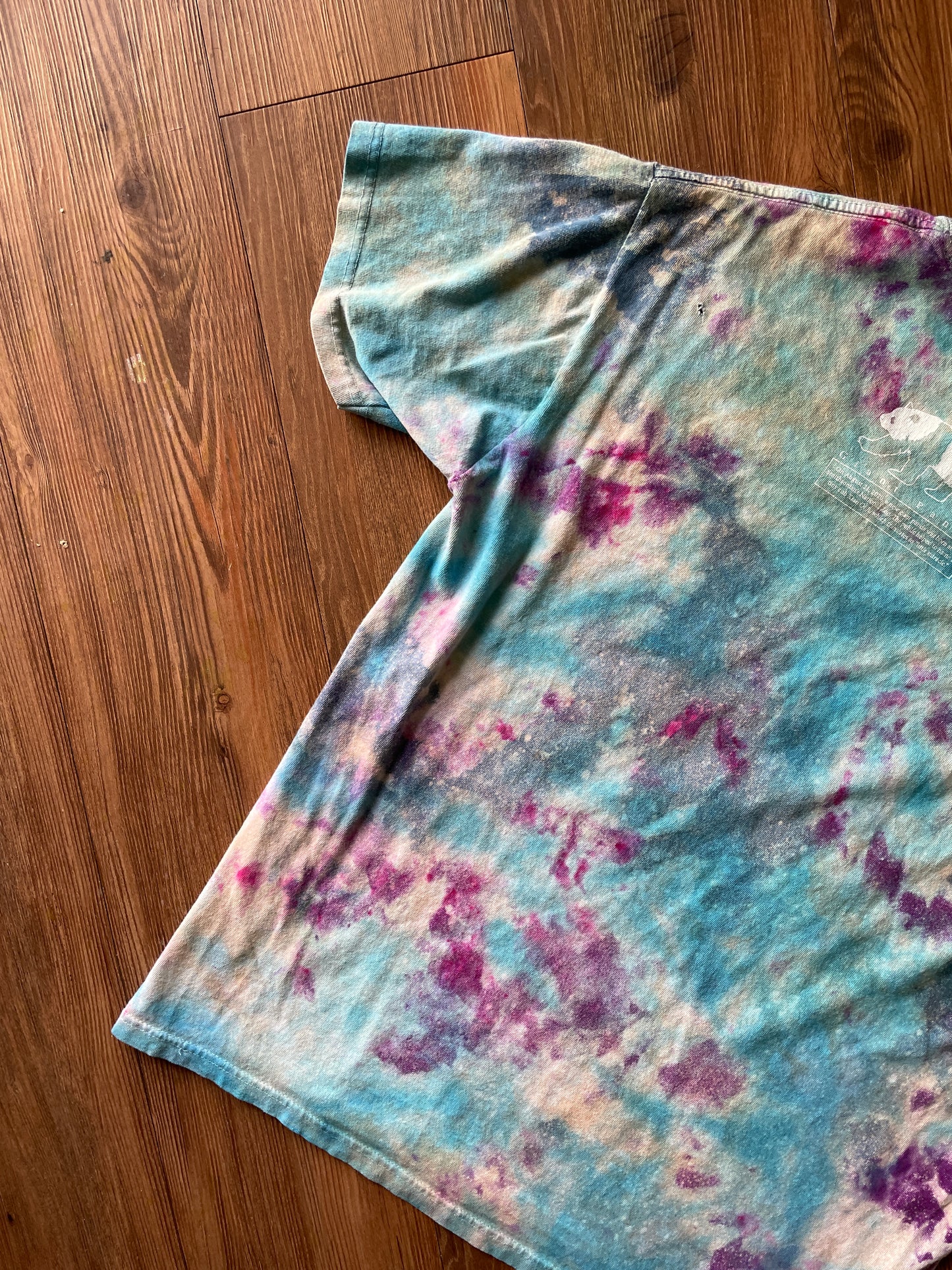 LARGE Men’s Giant Panda Galaxy Handmade Tie Dye T-Shirt | One-Of-a-Kind Pastel Blue and Purple Short Sleeve