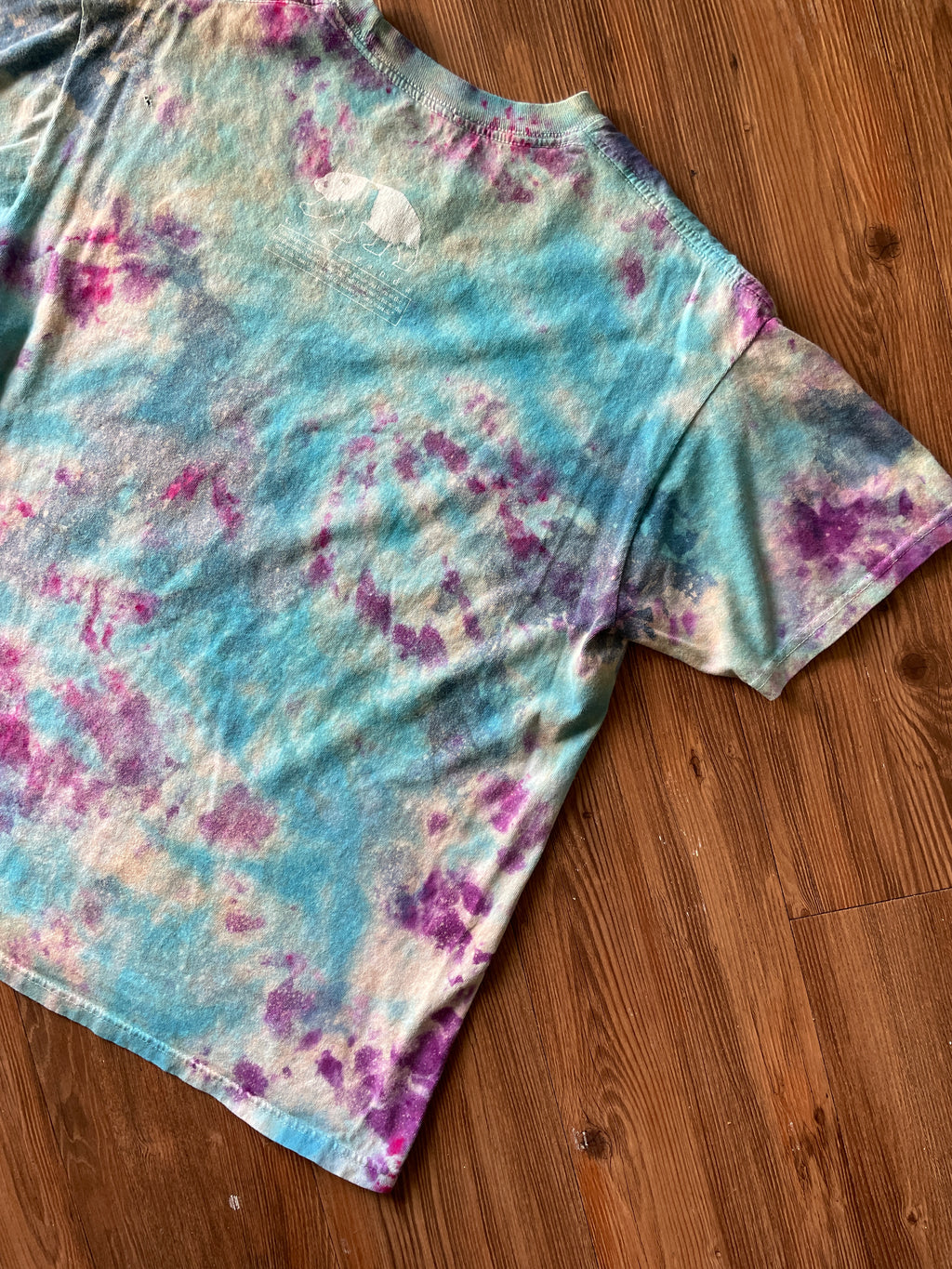 LARGE Men’s Giant Panda Galaxy Handmade Tie Dye T-Shirt | One-Of-a-Kind Pastel Blue and Purple Short Sleeve