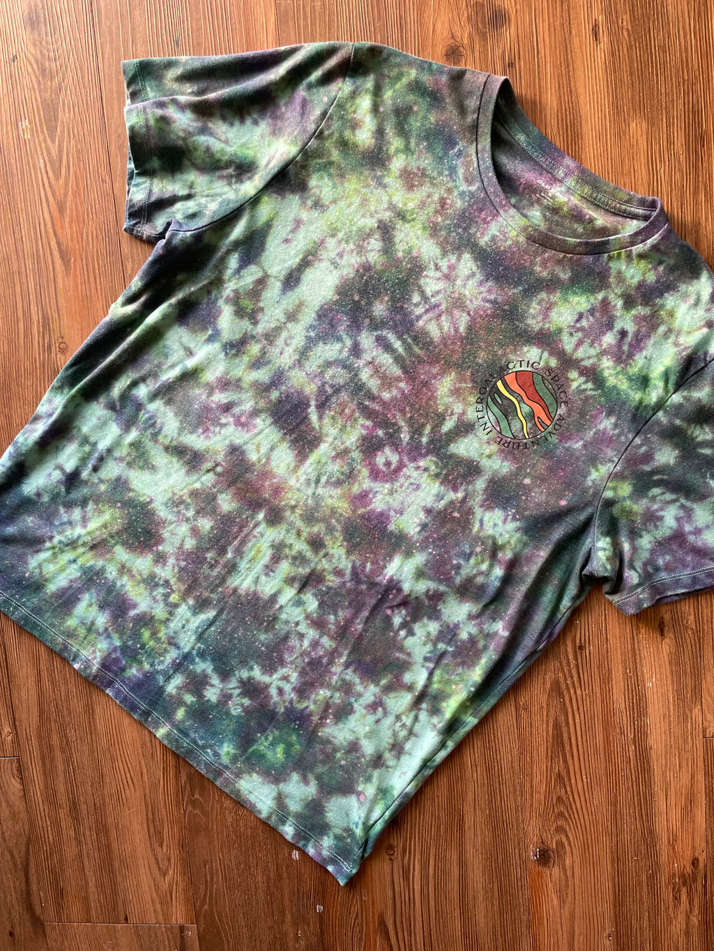 XL Men’s Intergalactic Space Adventure Pinball Galaxy Handmade Tie Dye T-Shirt | One-Of-a-Kind Blue and Purple Short Sleeve