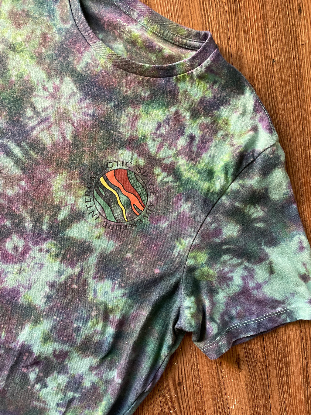 XL Men’s Intergalactic Space Adventure Pinball Galaxy Handmade Tie Dye T-Shirt | One-Of-a-Kind Blue and Purple Short Sleeve