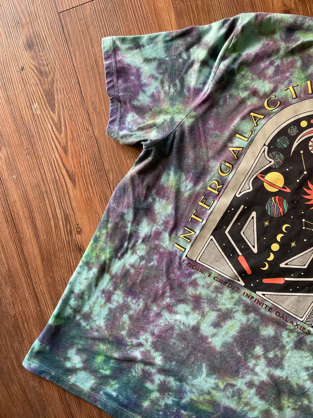 XL Men’s Intergalactic Space Adventure Pinball Galaxy Handmade Tie Dye T-Shirt | One-Of-a-Kind Blue and Purple Short Sleeve